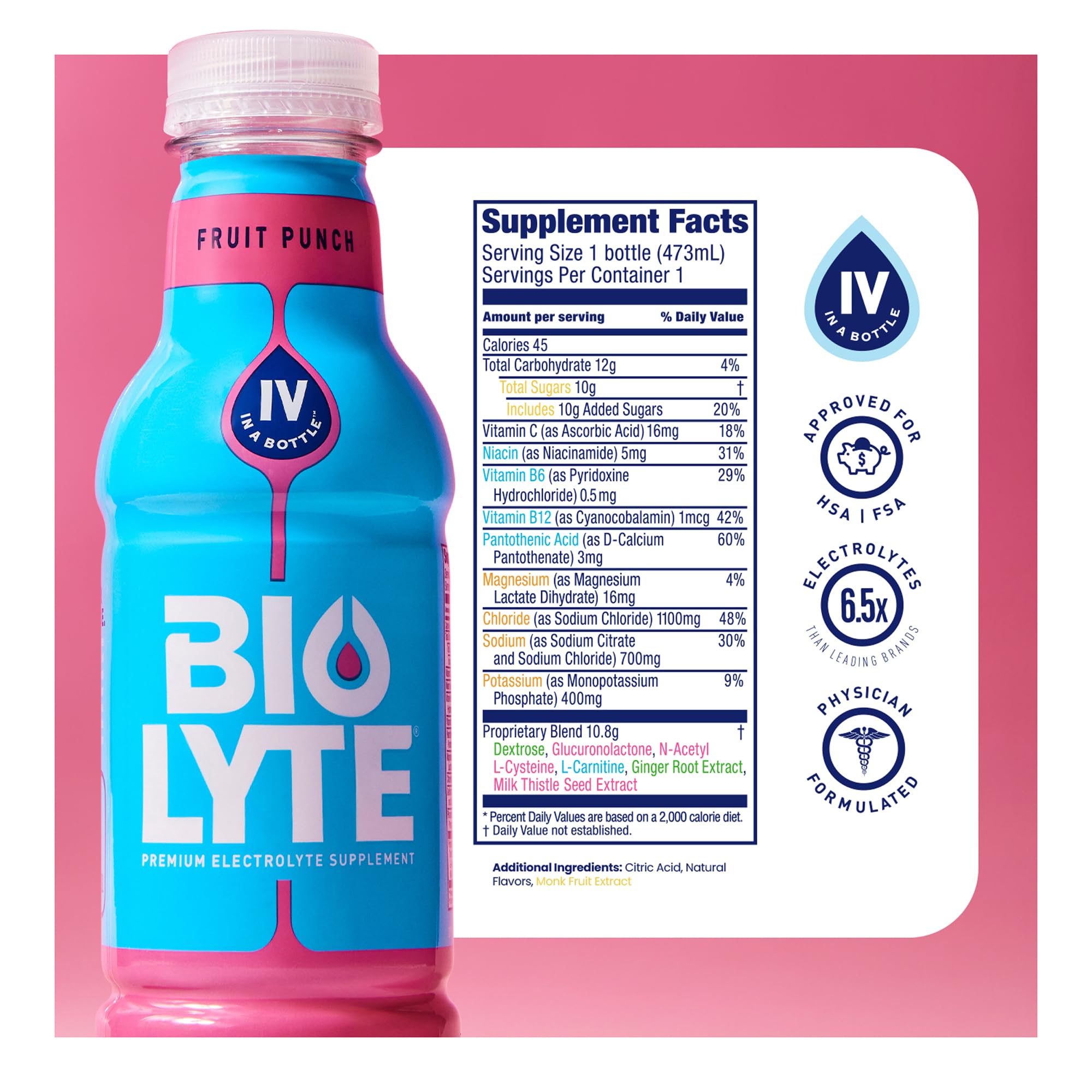 Biolyte Fruit Punch : bouteille ouverte montrant le bouchon.