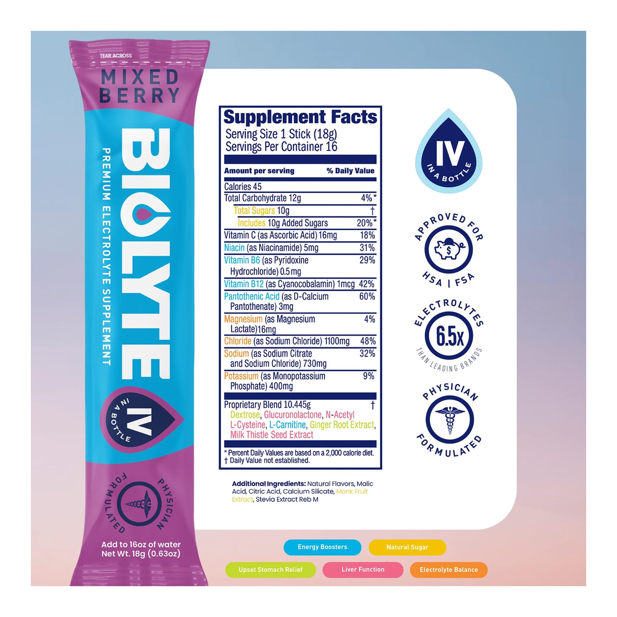 BIOLYTE sachets d'électrolytes favorisent une absorption rapide et efficace.