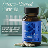 Bioma Anti-Stress Probiotics — zoom sur l'étiquette, lisible et informative.