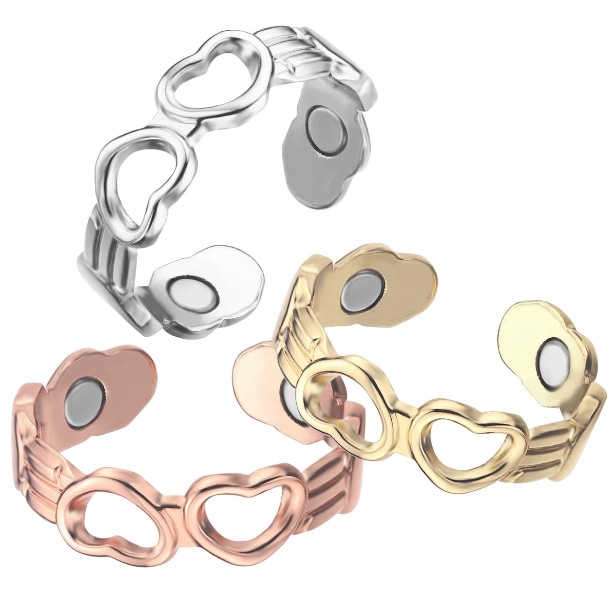 BioMag bagues cuivre rose détail: allure chic et hypoallergénique au quotidien.