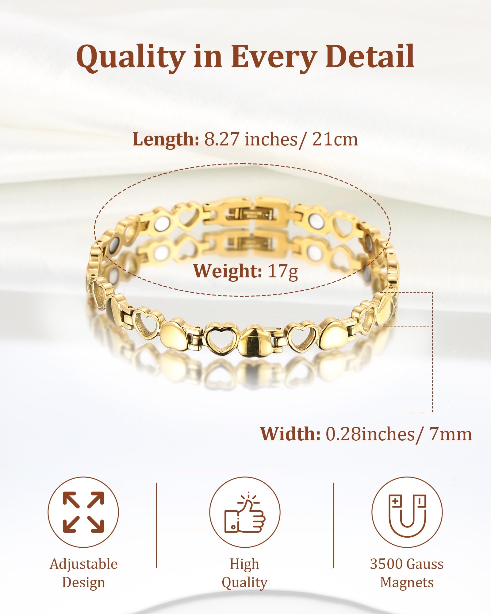 BioMag bracelet magnétique avec 11 aimants 3500 gauss près du poignet