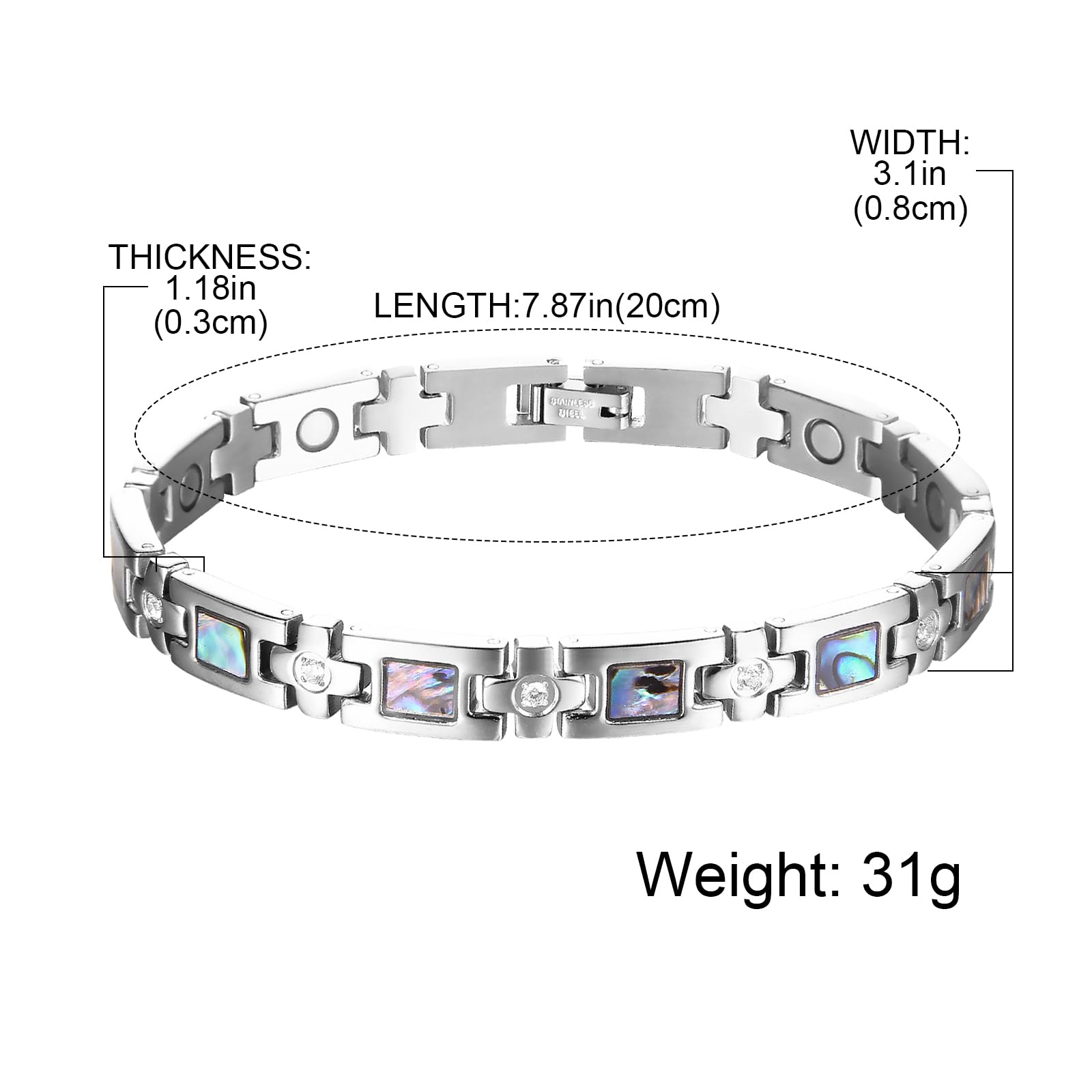BioMag bracelet magnétique cristal et abalone, détail lumineux et sophistiqué.