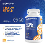 BioMatrix Leaky Gut-X, tableau d'ingrédients botanique, signe de synergie pour l’intestin.