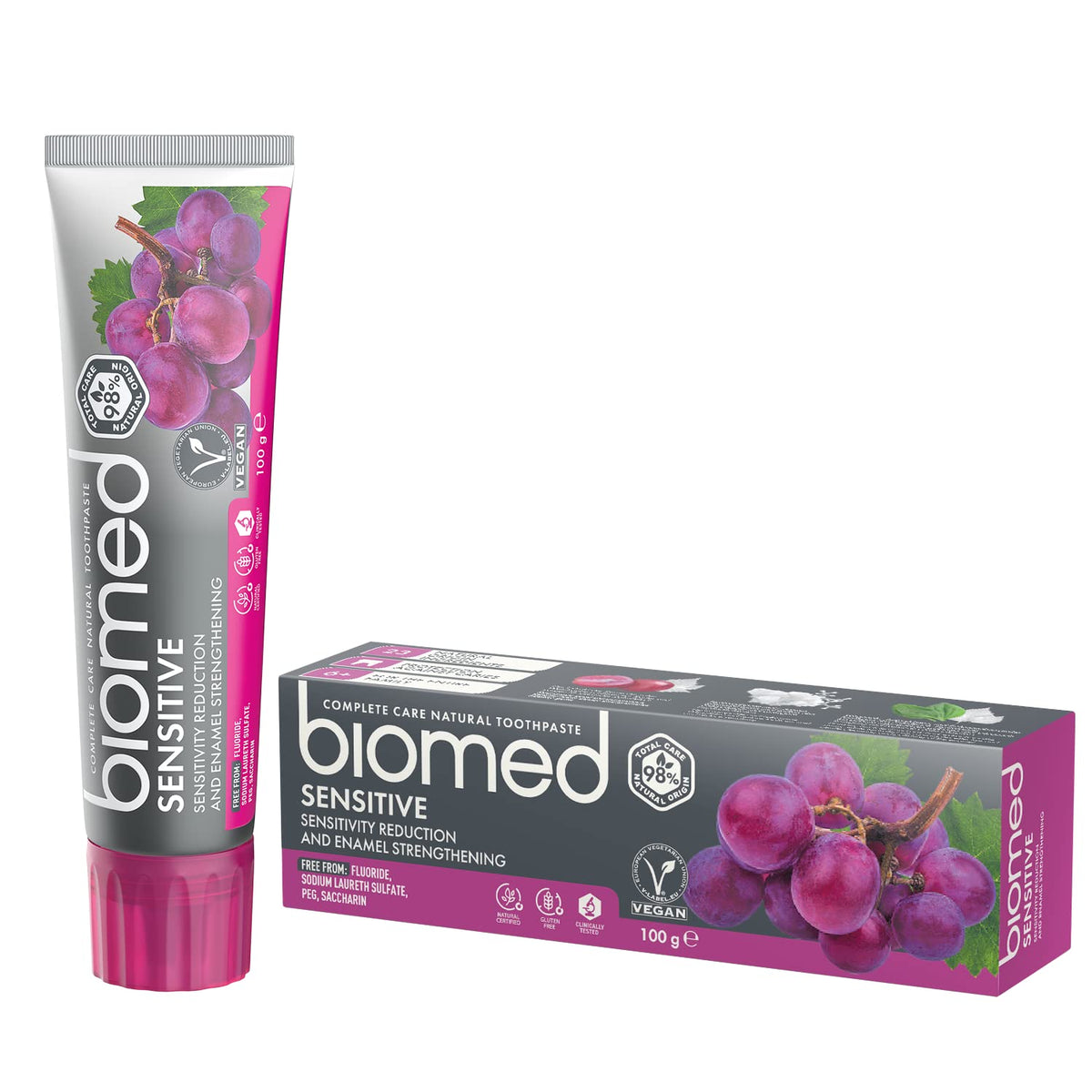 Biomed Dentifrice Sensitive montre l’émail renforcé pour dents sensibles.