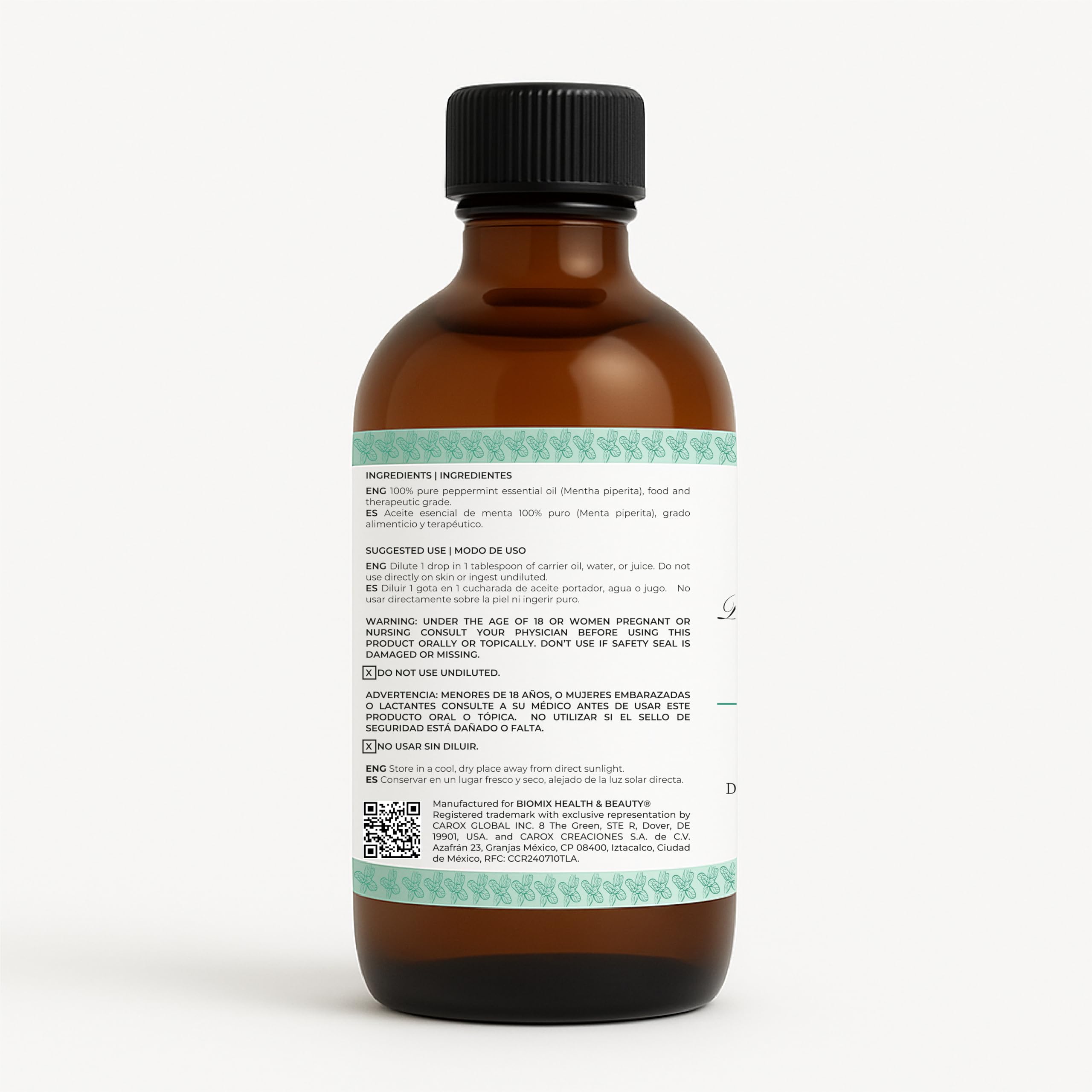 Biomix huile menthe poivrée – option vegan et sans additifs.