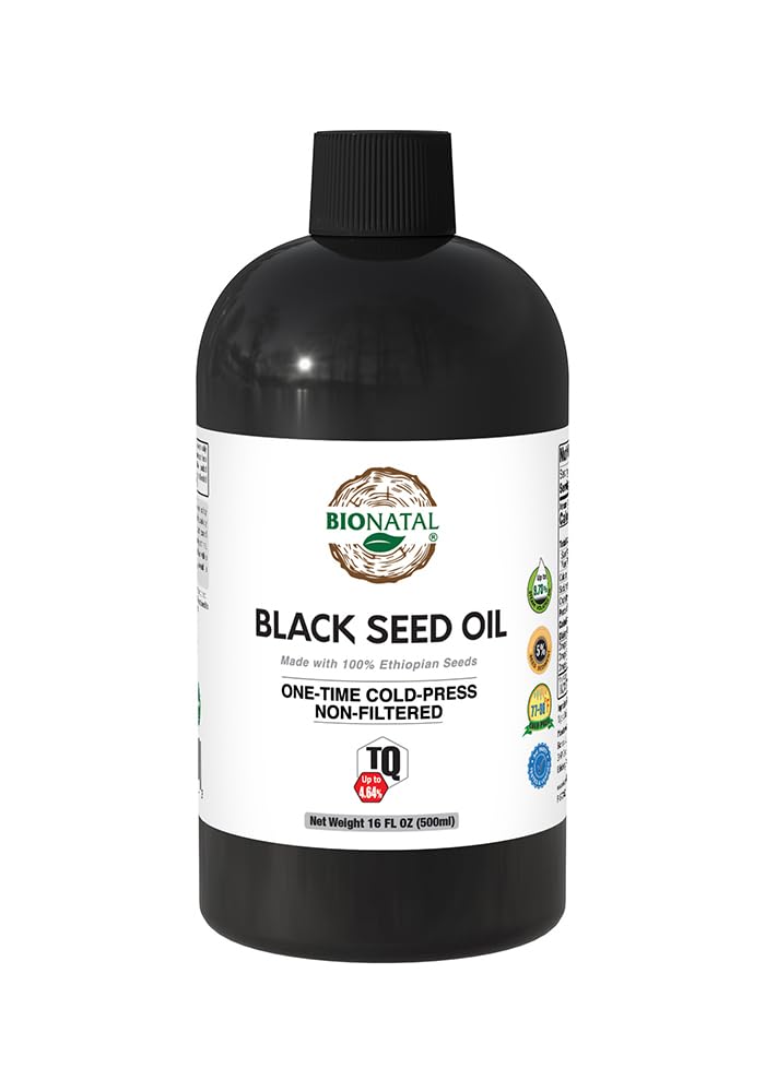 BioNatal huile nigelle éthiopienne en bouteille 473ml prête à l'utilisation.