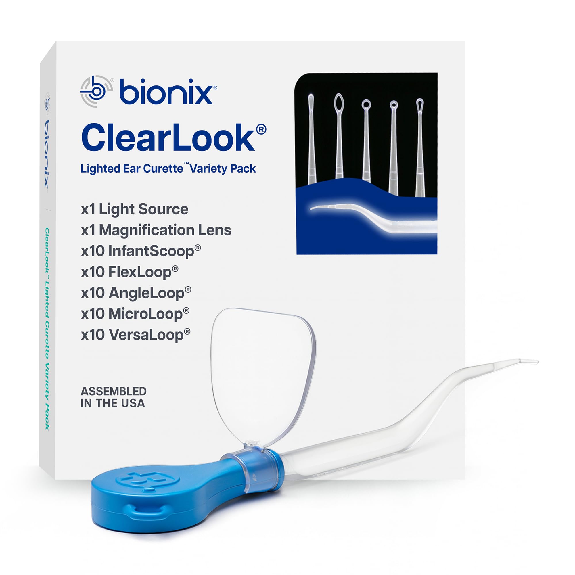 Bionix ClearLook angleloop éclairage: vue nette pendant le nettoyage de l’oreille