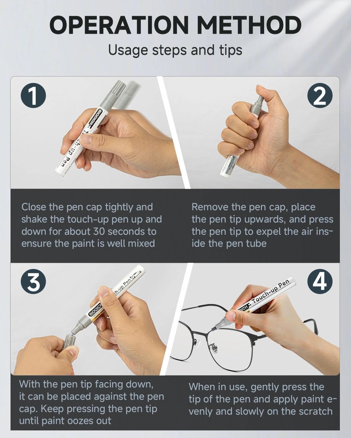 BIOOICH étapes d'application lunettes, processus simple en trois étapes.