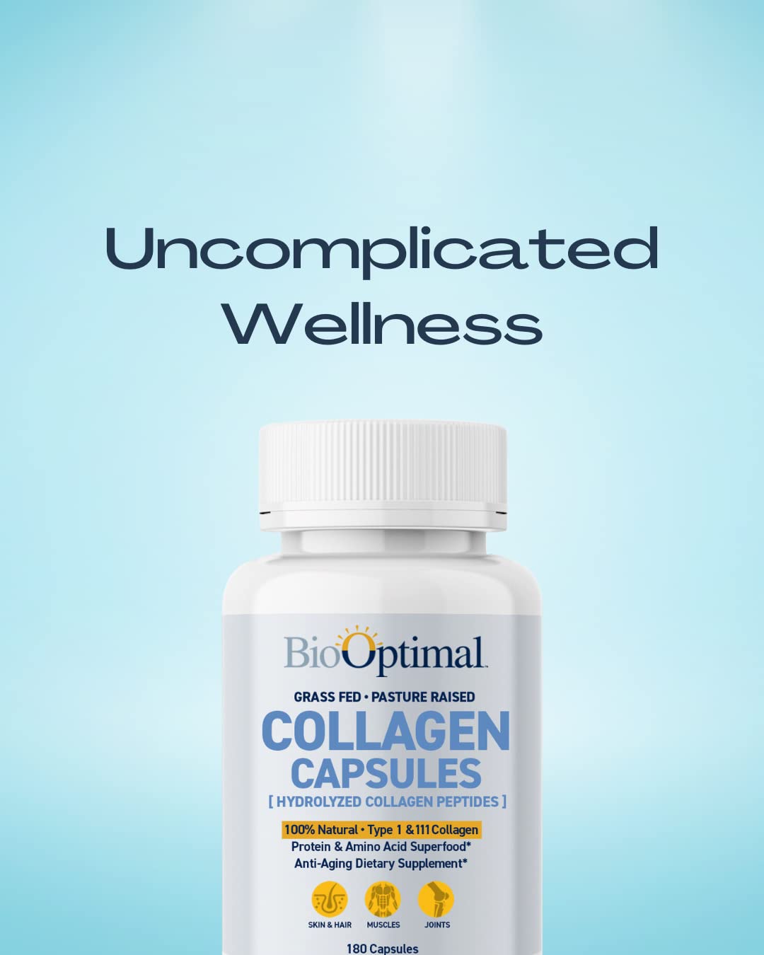 BioOptimal Collagen Peptides Capsules — capsules pâturage pour peau saine et éclat