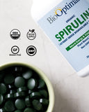 BioOptimal Spiruline: portions pratiques à emporter pour vos routines.