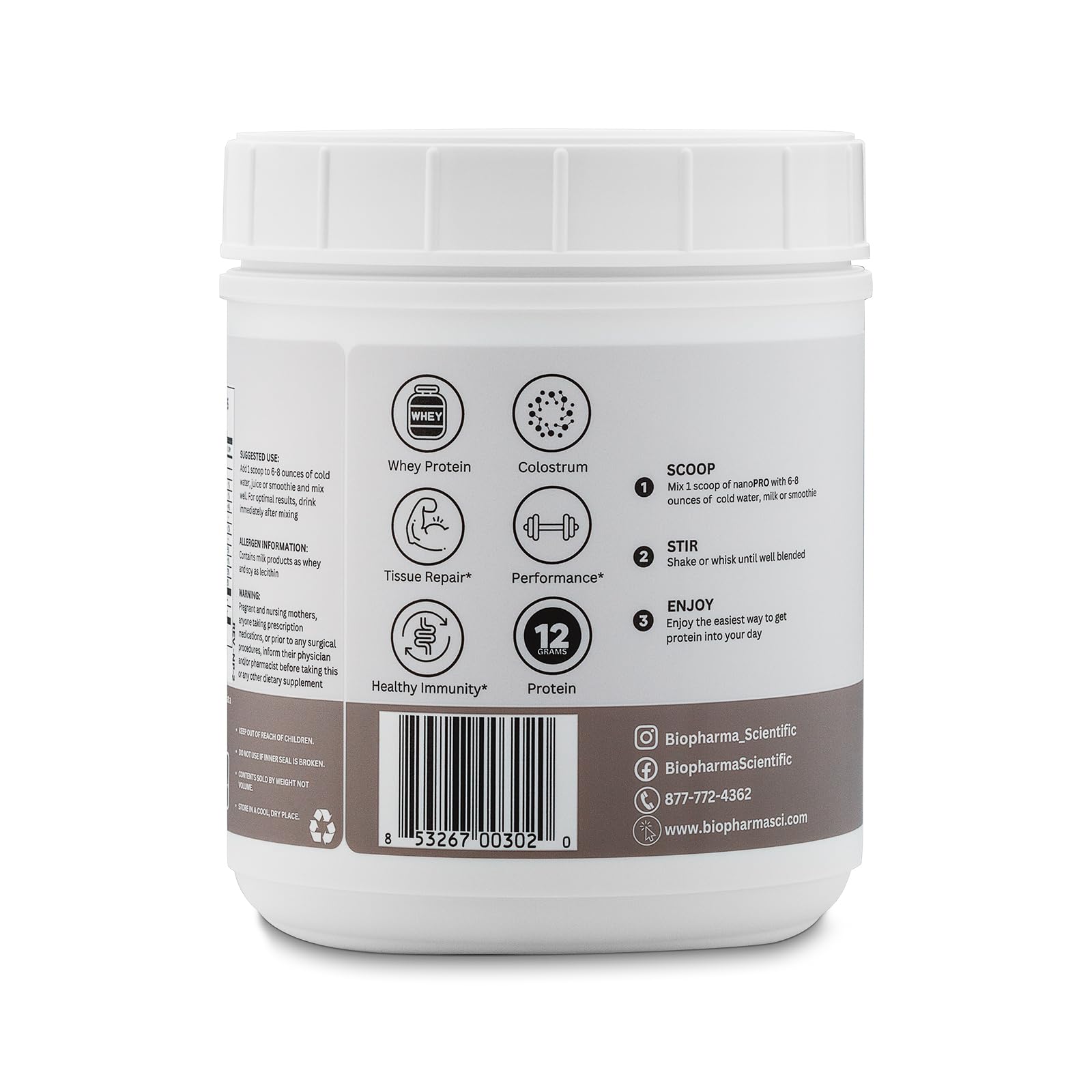 Biopharma Scientific Nanopro Immune colostrum: richesse en colostrum pour un profil nutritionnel.