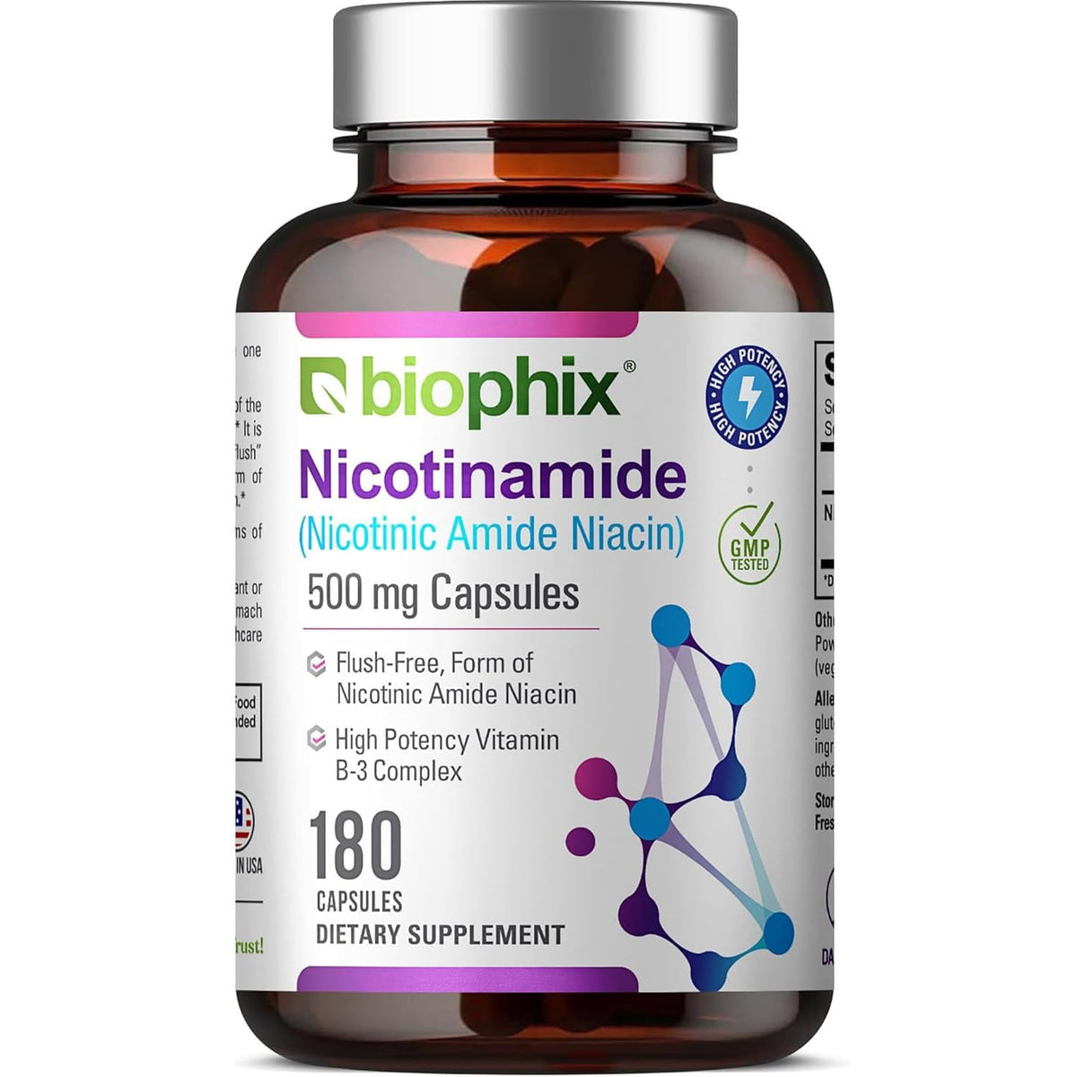 biophix nicotinamide-500mg capsules, capsules visibles et énergie potentielle
