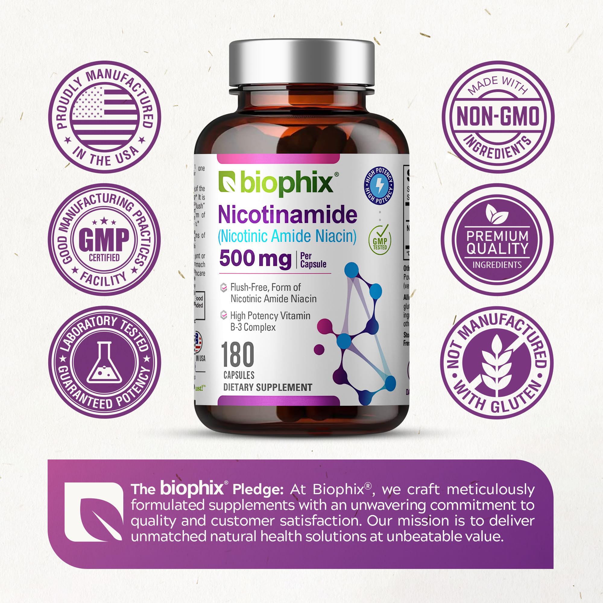 biophix nicotinamide-500mg prise avec eau, facilité d'ingestion