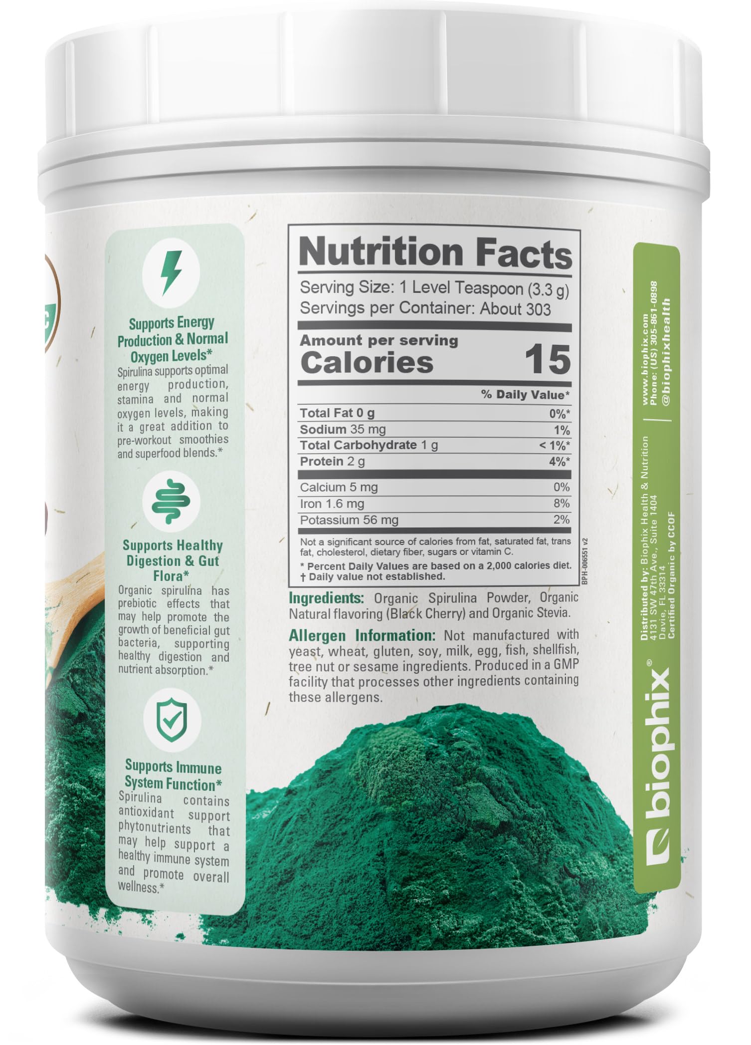 Biophix Spiruline cerise-noire poudre pure et nutritive pour smoothies