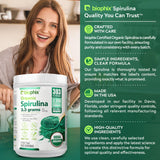 Biophix Spiruline – poudre couleur verte, exemple de super-aliment dans votre routine.