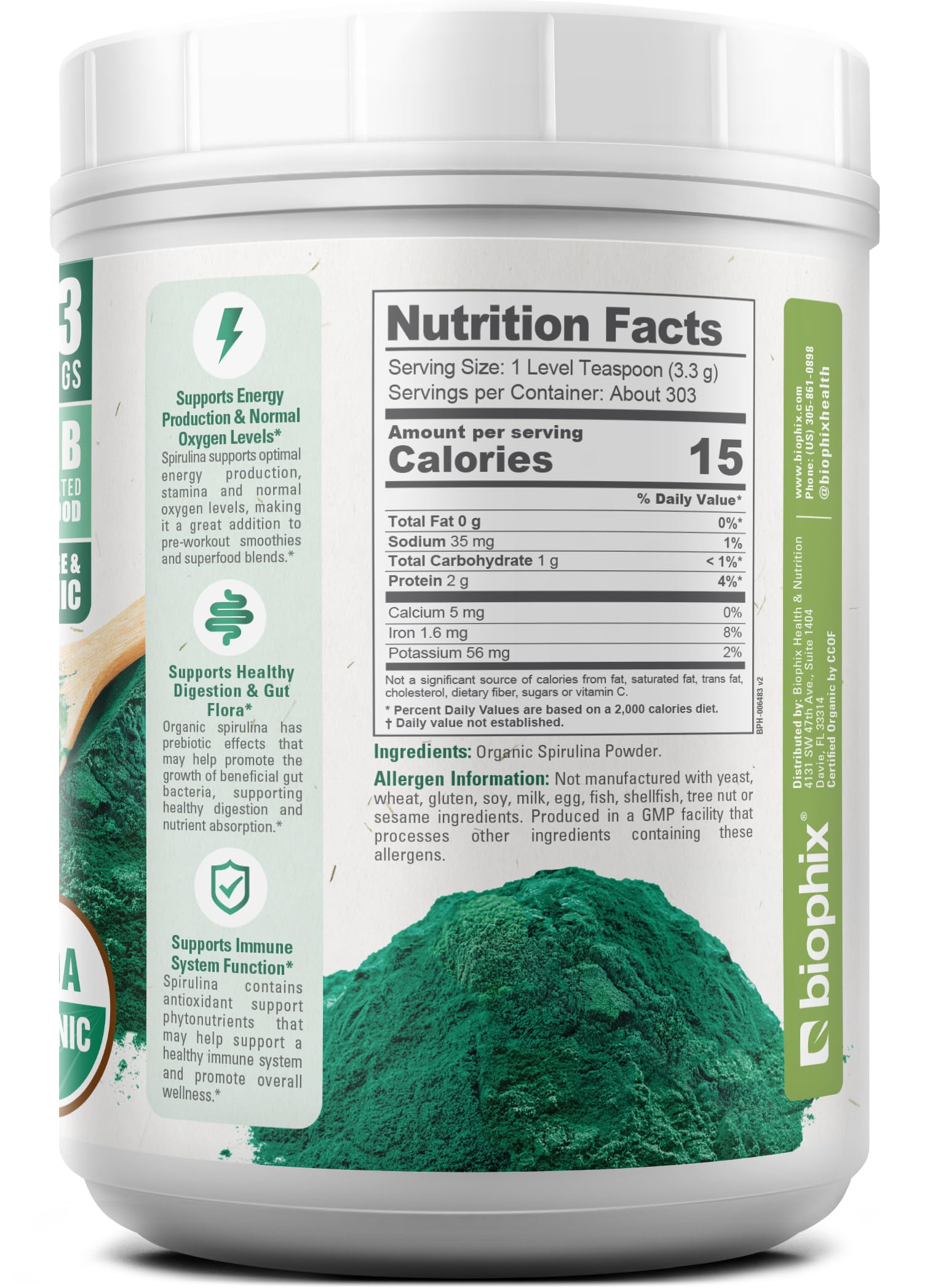 Biophix Spiruline en poudre – usage quotidien facile dans smoothies et boissons.