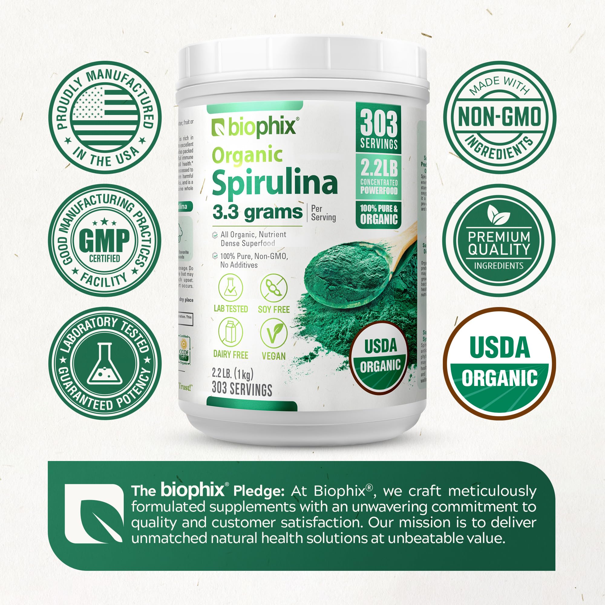 Biophix Spiruline Organique – poudre dans un verre, démarrer la journée sainement.