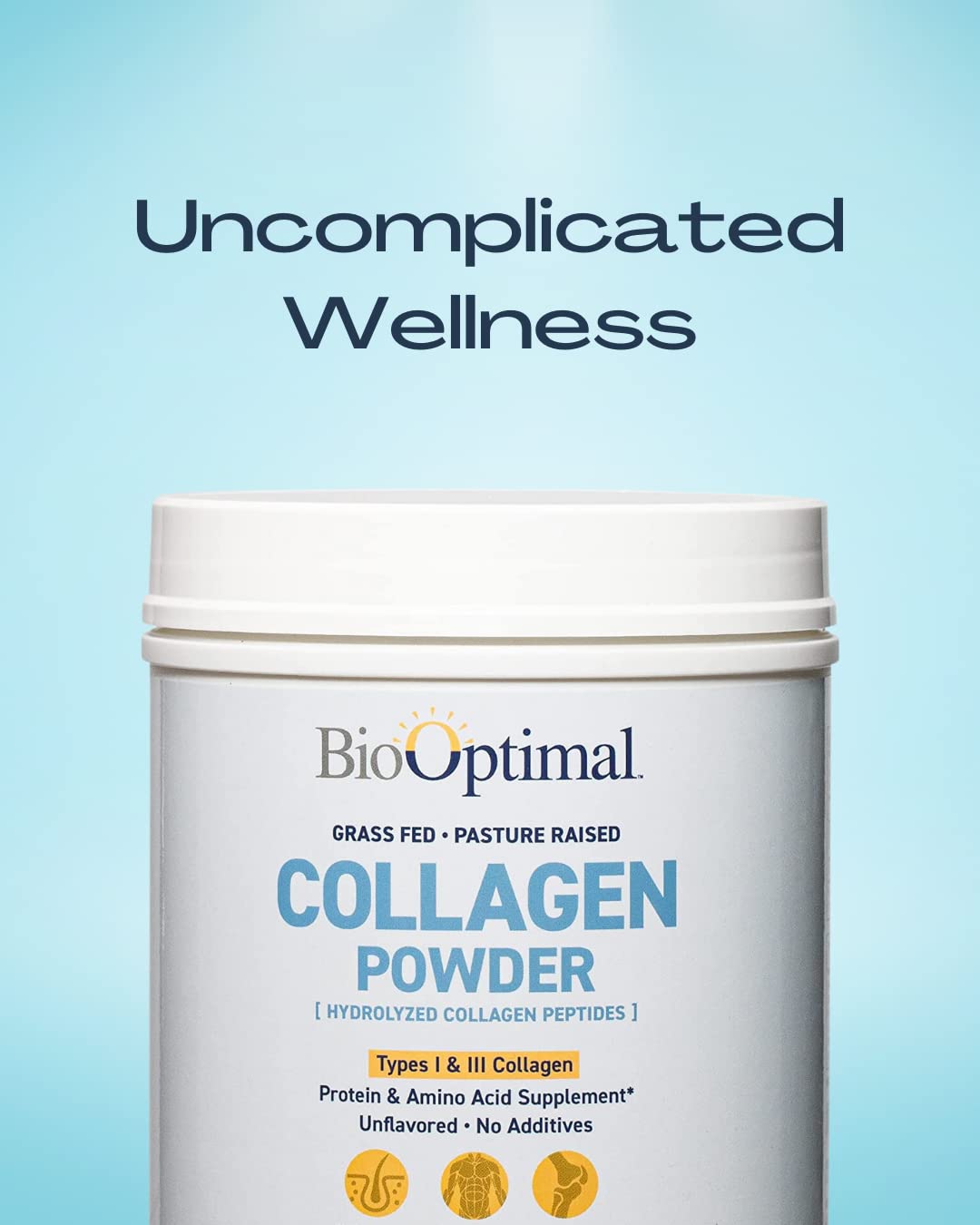 BioOptimal collagène en poudre — se mélange facilement dans un smoothie.