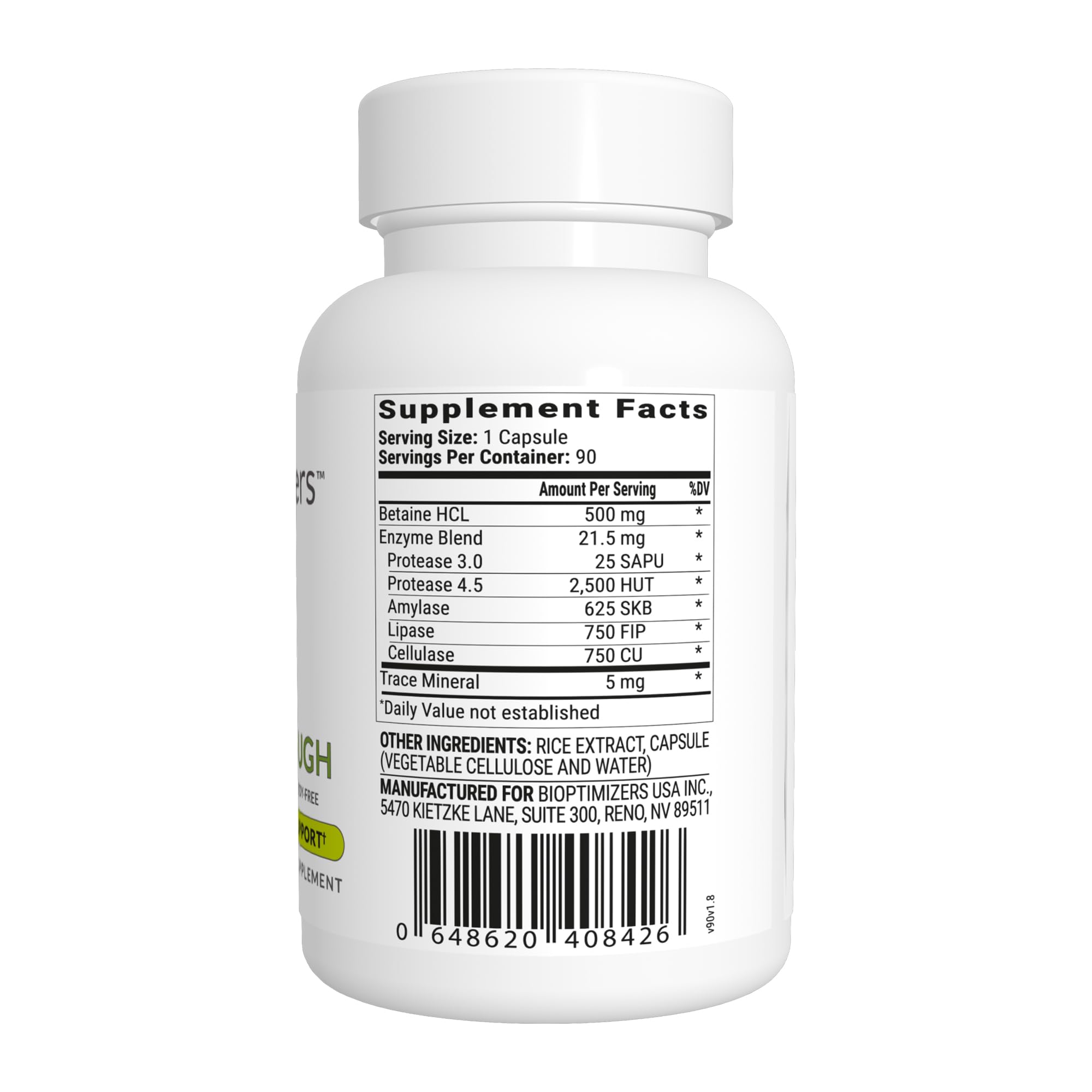 Gélules BIOptimizers HCL Breakthrough hors bouteille, prêtes à être utilisées pour la digestion