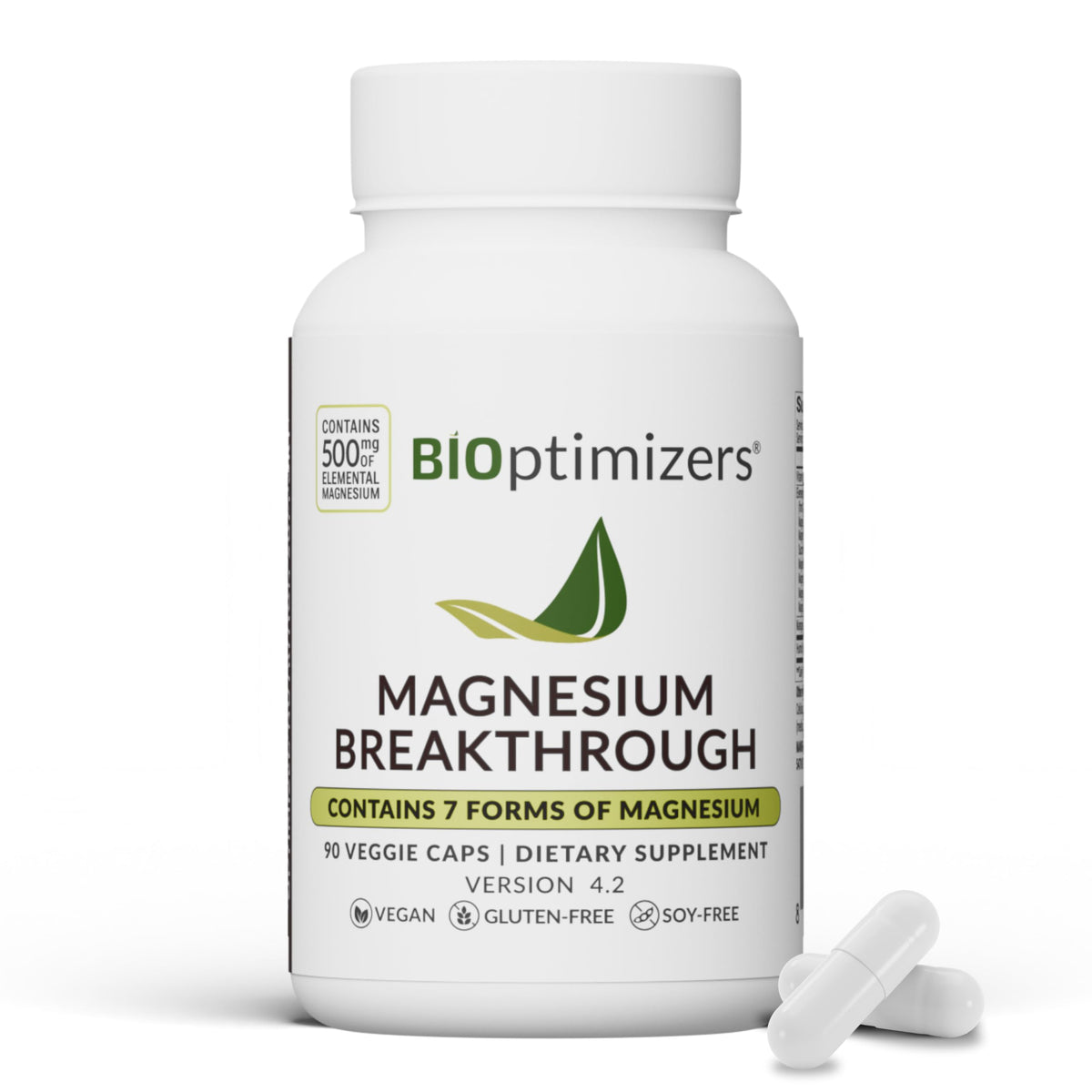 BIOptimizers Magnesium Breakthrough: bouteille et gélules faciles à prendre le soir