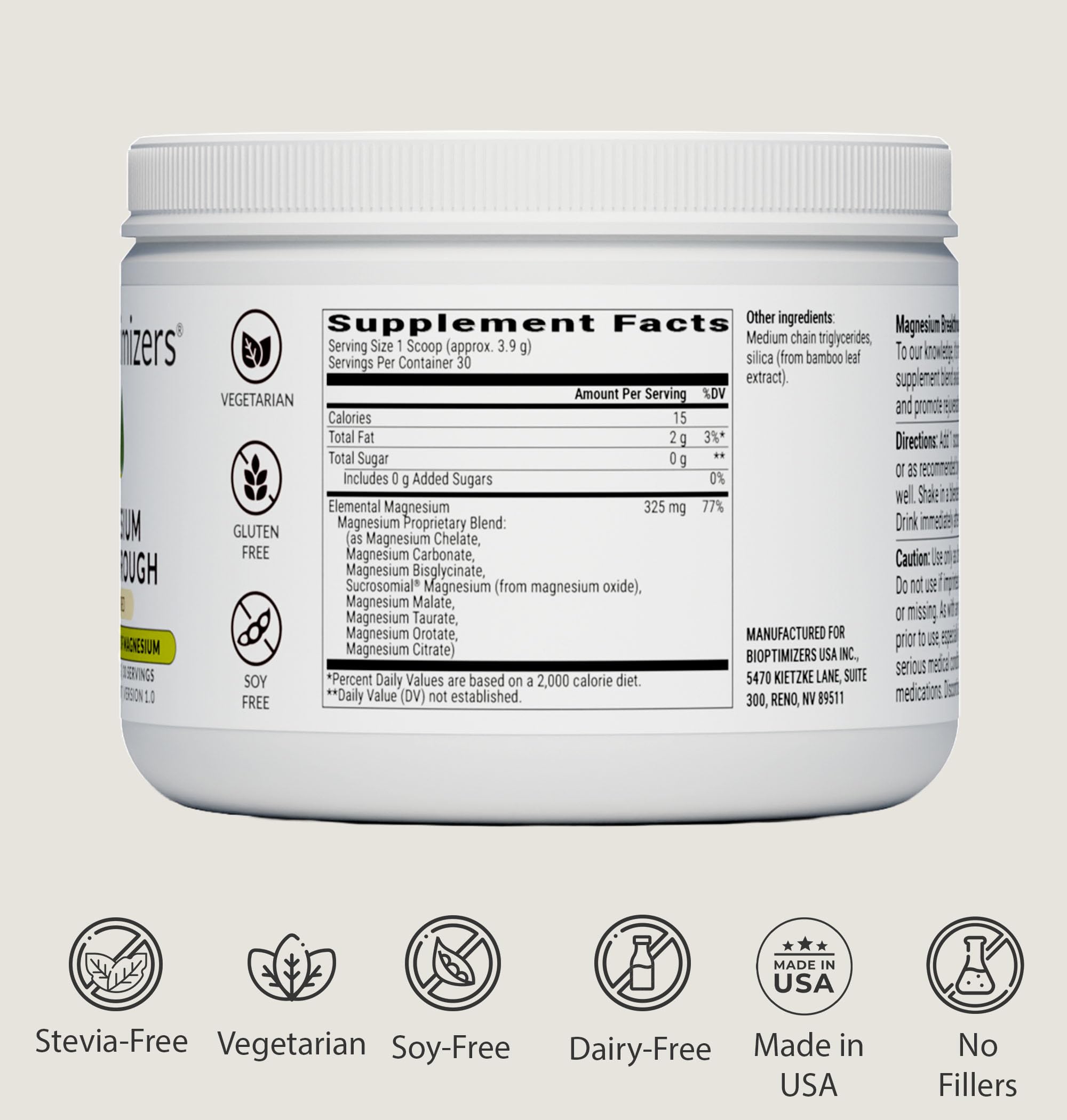 BIOptimizers Magnesium Breakthrough hydratation-electrolytes aide à maintenir l'équilibre hydrique.