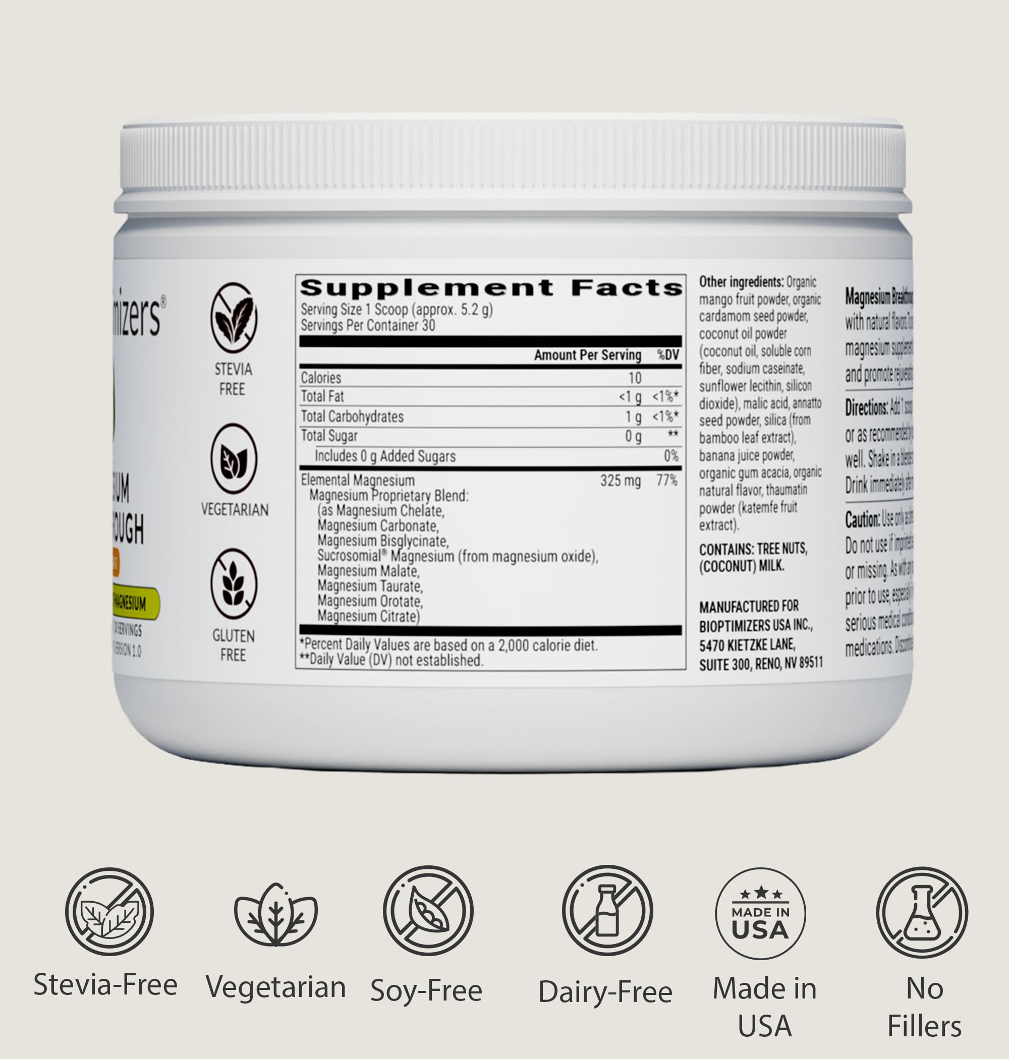 BIOptimizers Magnesium Breakthrough Drink, soutien potentiel au sommeil et récupération musculaire.