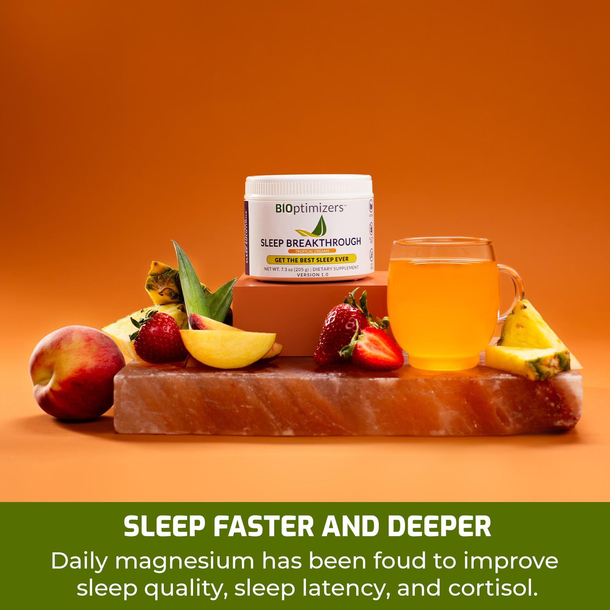 BIOptimizers Sleep Breakthrough, étiquette lisible, ingrédients vegan et sans allergènes.