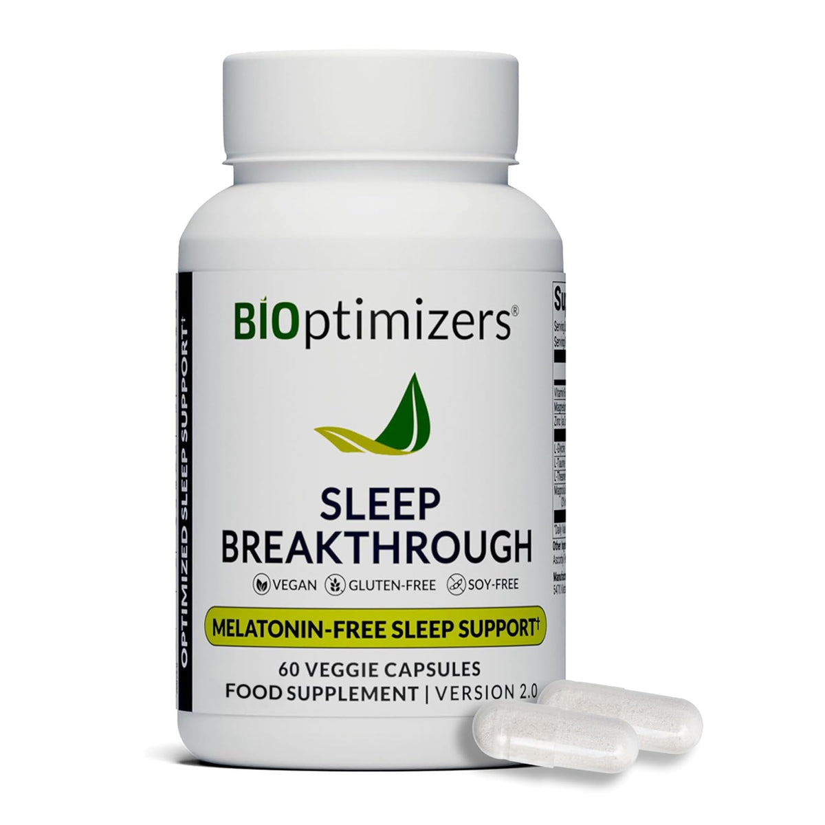 BiOptimizers Sleep Breakthrough capsules, aide naturelle à l'endormissement sans mélatonine.
