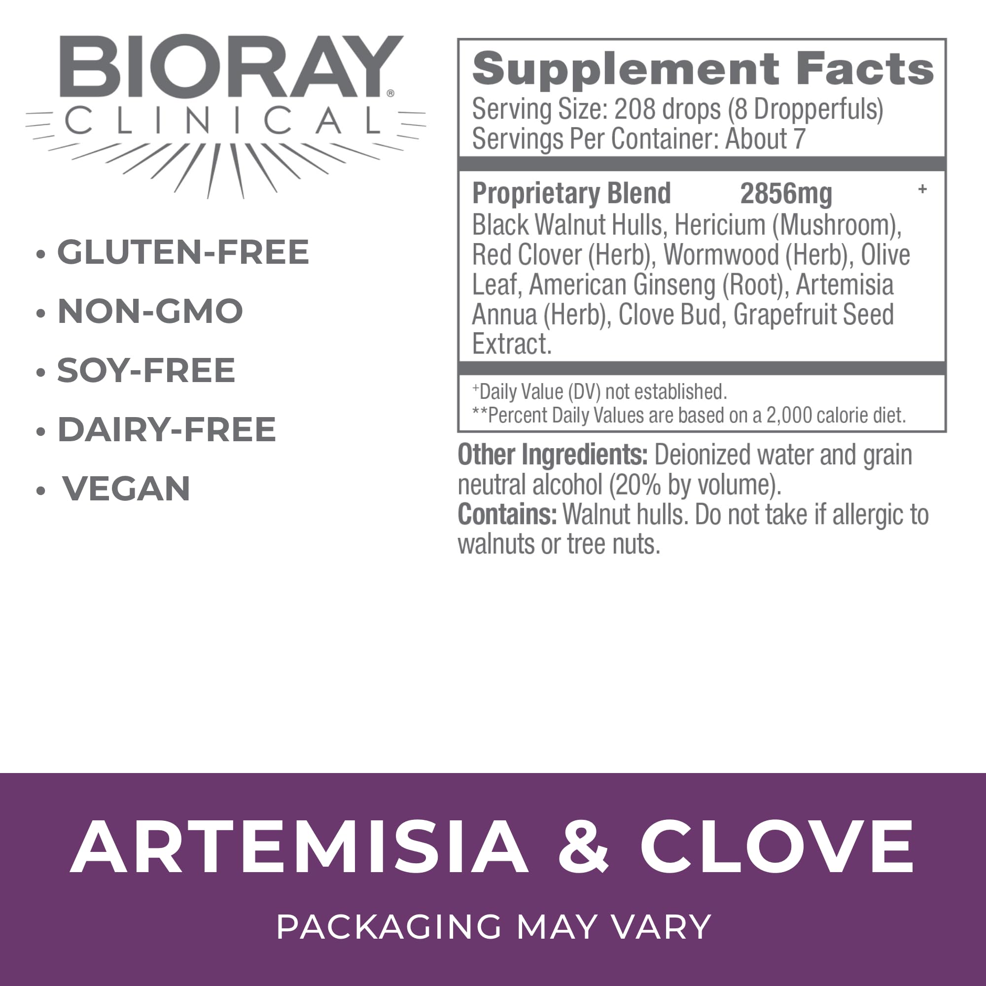BIORAY Artemisia & Clove — bouteille compte-gouttes, dosage pratique pour l'utilisation à domicile