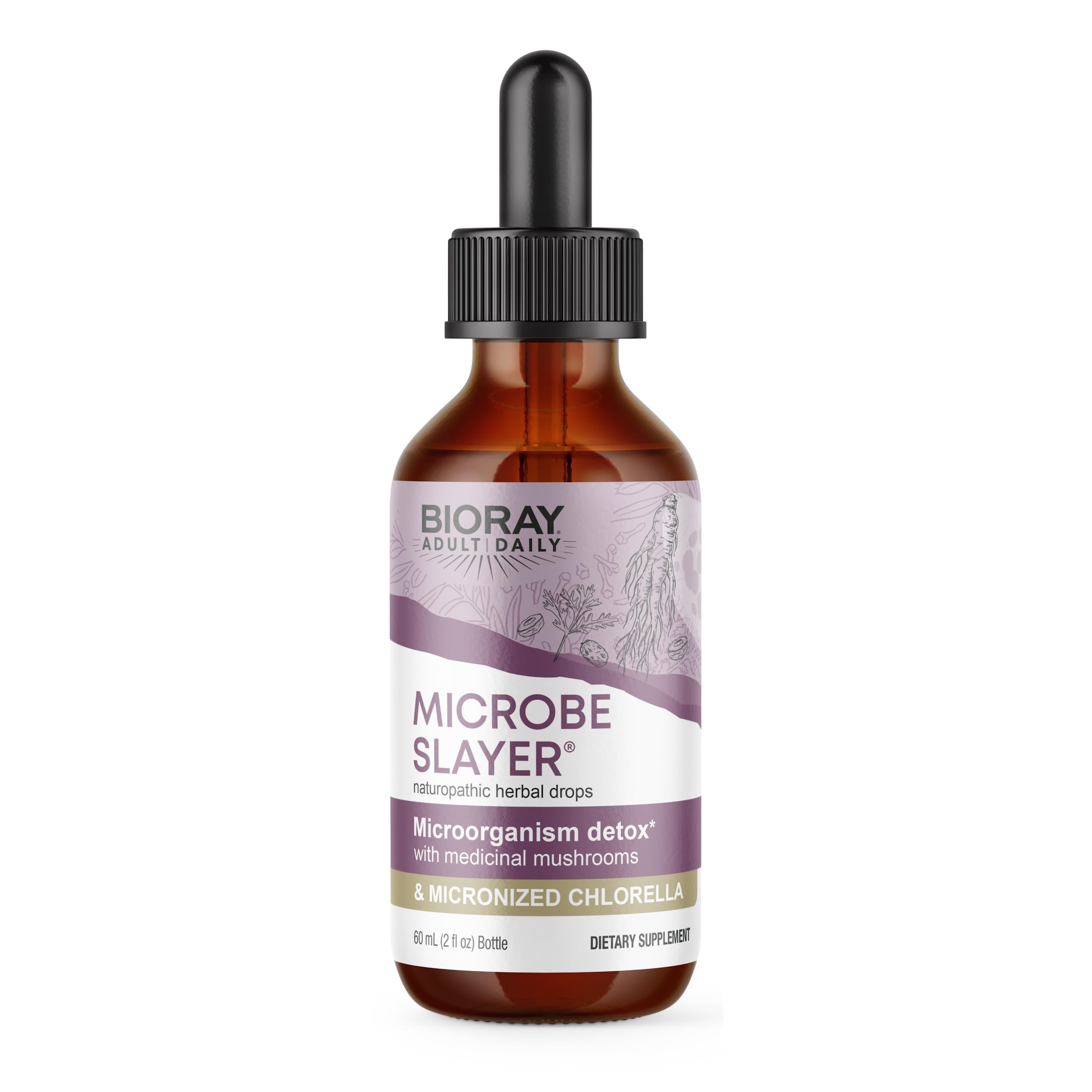 Bioray Daily Microbe Slayer, bouteille prête à verser, soutien potentiel à l'équilibre intestinal.