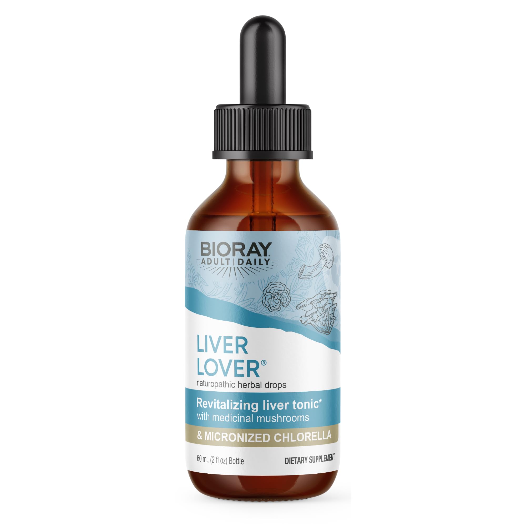 BIORAY Daily Liver Lover, flacon sur le comptoir, soutien potentiel du foie et des surrénales.