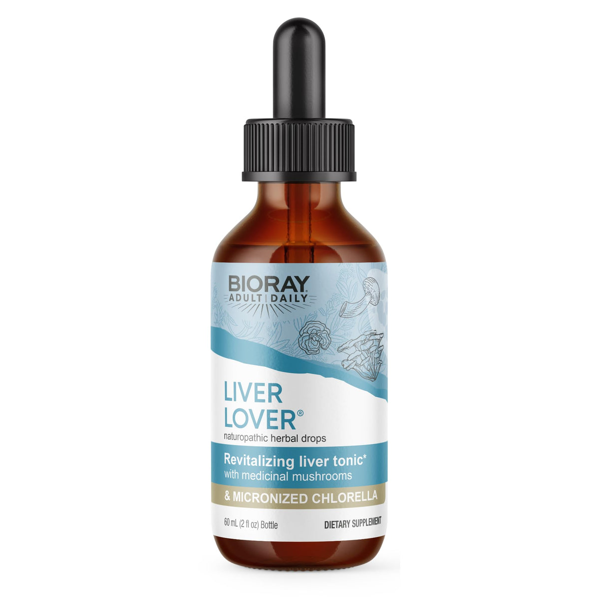 BIORAY Daily Liver Lover, flacon sur le comptoir, soutien potentiel du foie et des surrénales.