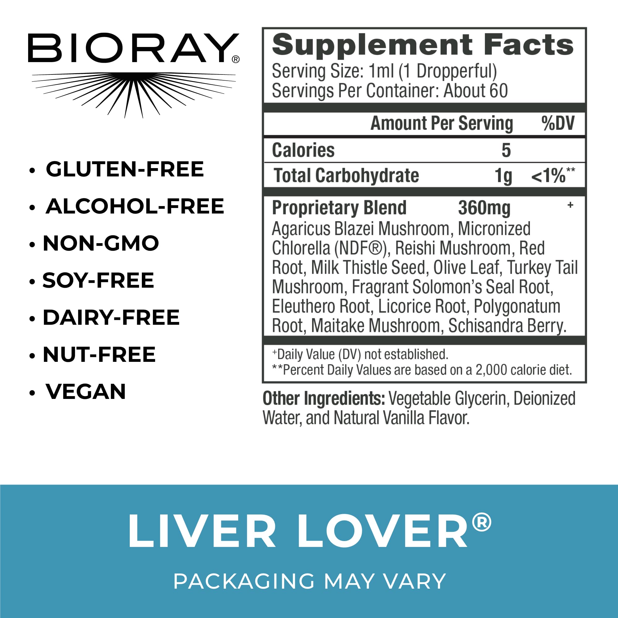 BIORAY Daily Liver Lover, goutte tombant dans un verre, soutien possible de la filtration hépatique.