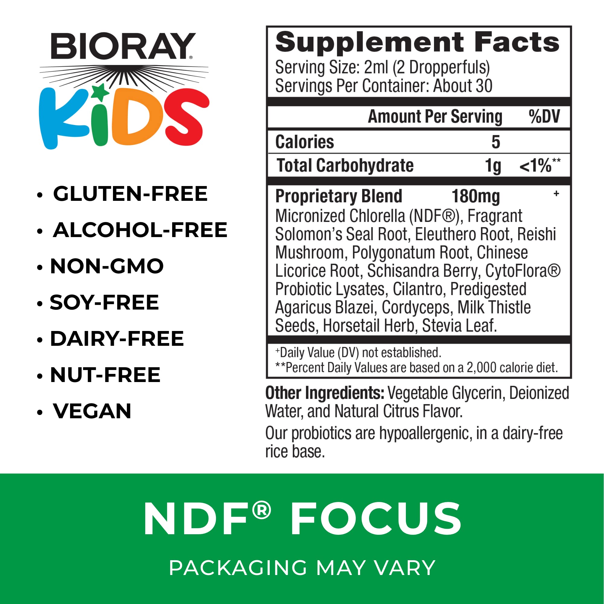 BIORAY Kids NDF Focus Citrus – Pipette doseuse facilitant administration et clarté mentale.