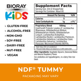Étiquette BIORAY Kids NDF Tummy Framboise indiquant les ingrédients et probiotiques.