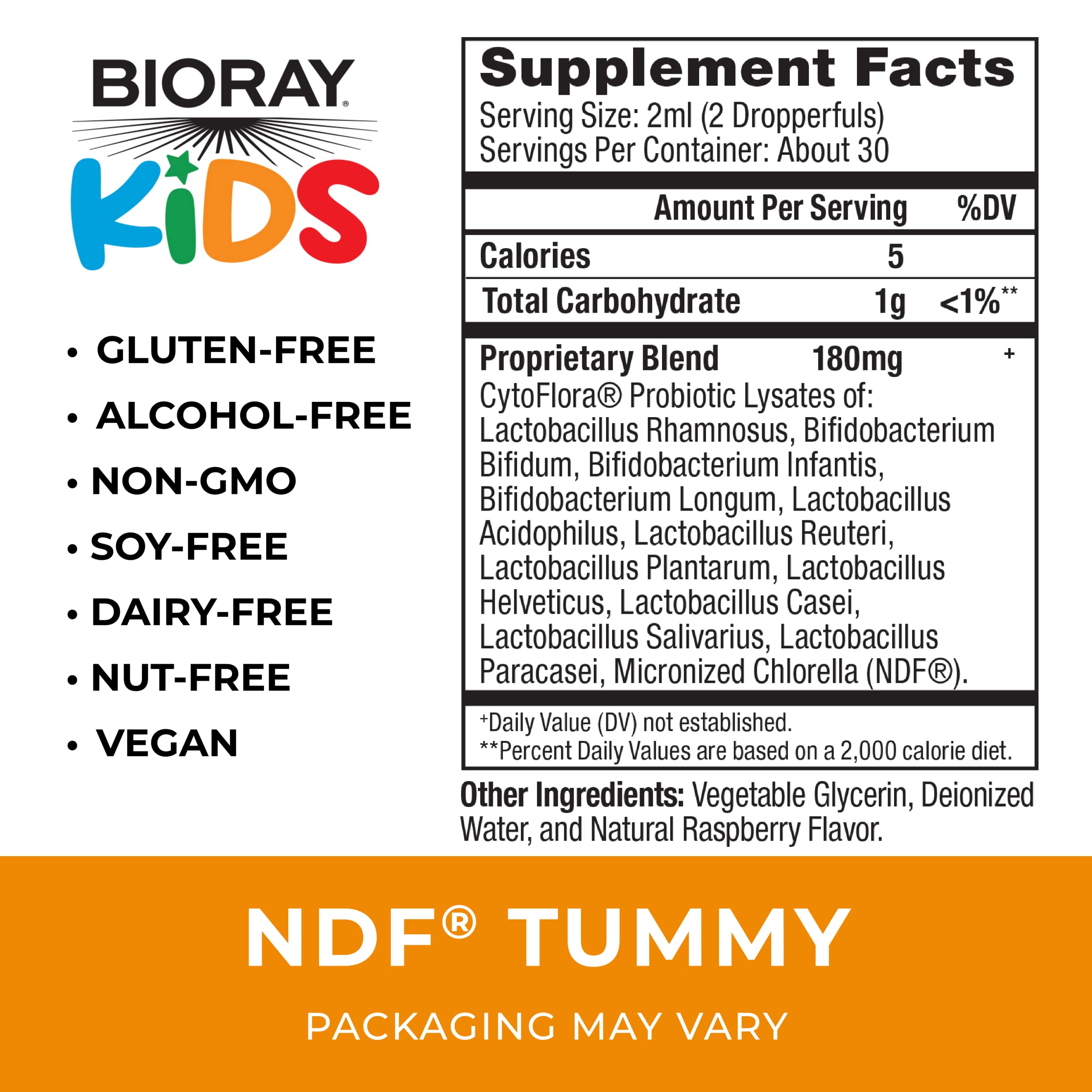 BIORAY Kids NDF Tummy gouttes pour dosage précis et routine quotidienne
