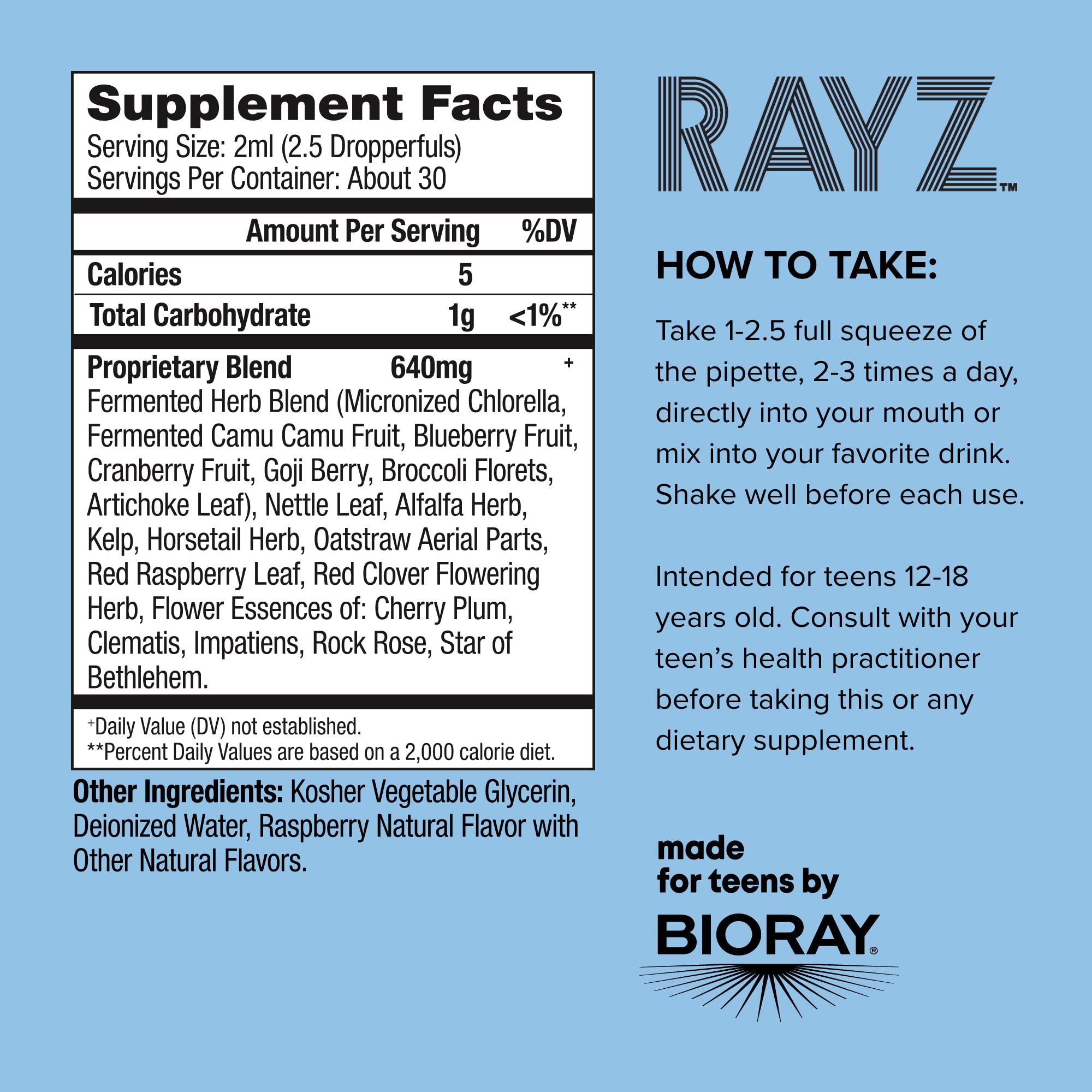 BIORAY Rayz All Systems Glow – goutte framboise, utilisation simple pour l'énergie au quotidien