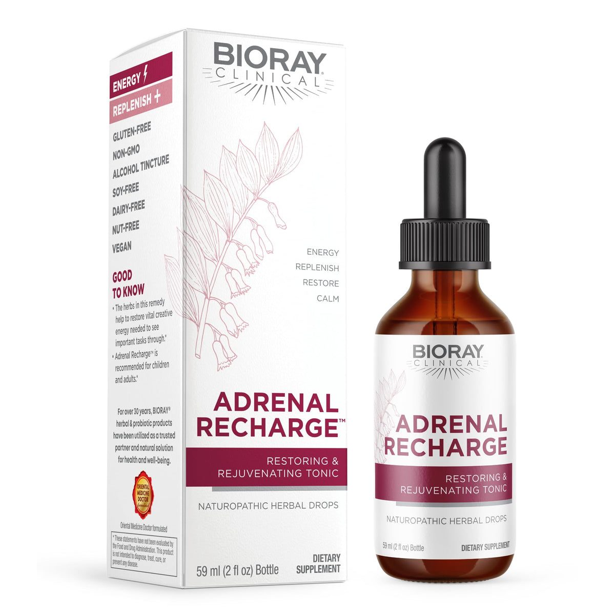 Bioray Recharge Adrénale, bouteille-teinture, soutien l’énergie et le bien-être au quotidien.