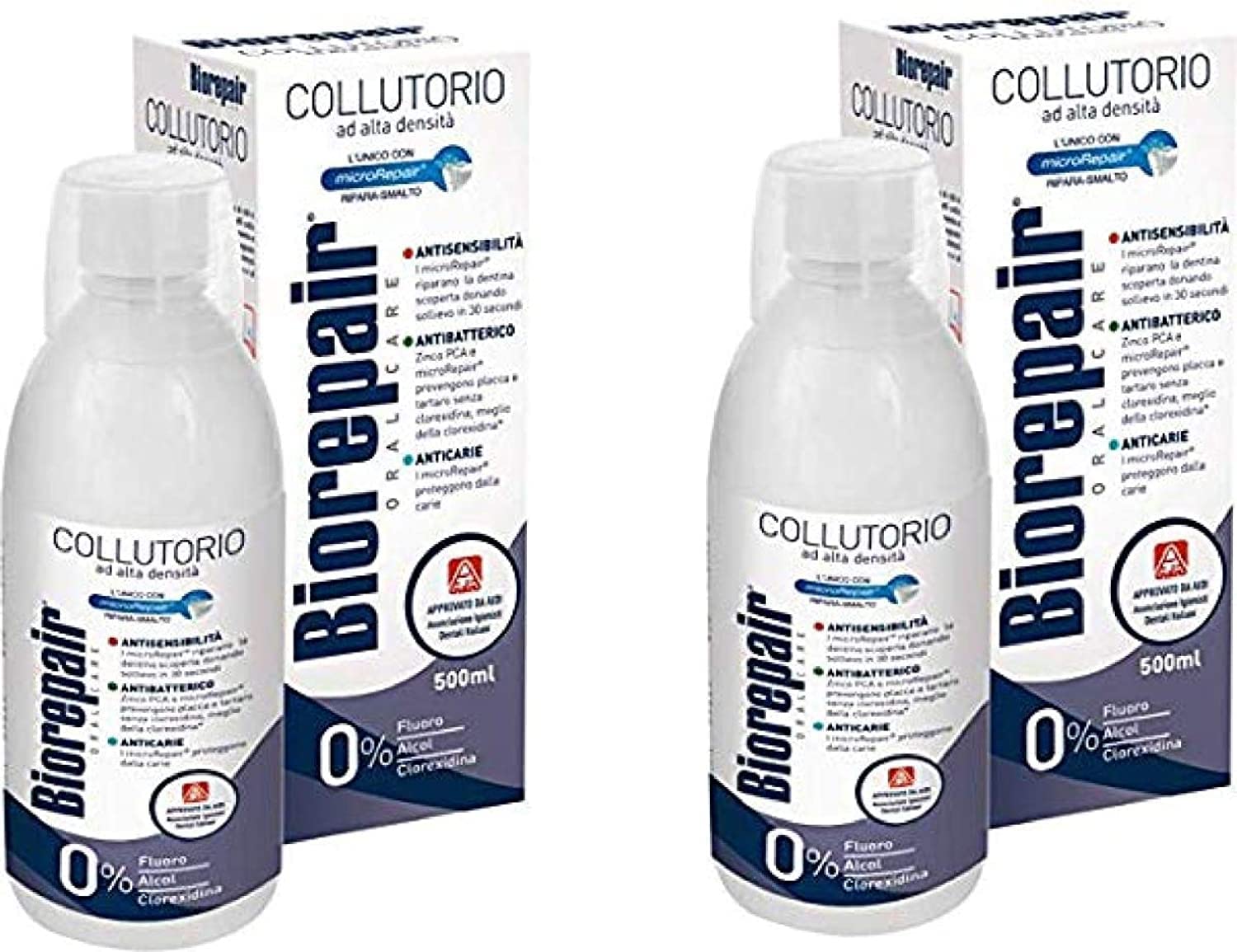 Biorepair bain de bouche 500 ml, pack de 2, pratique et économique.