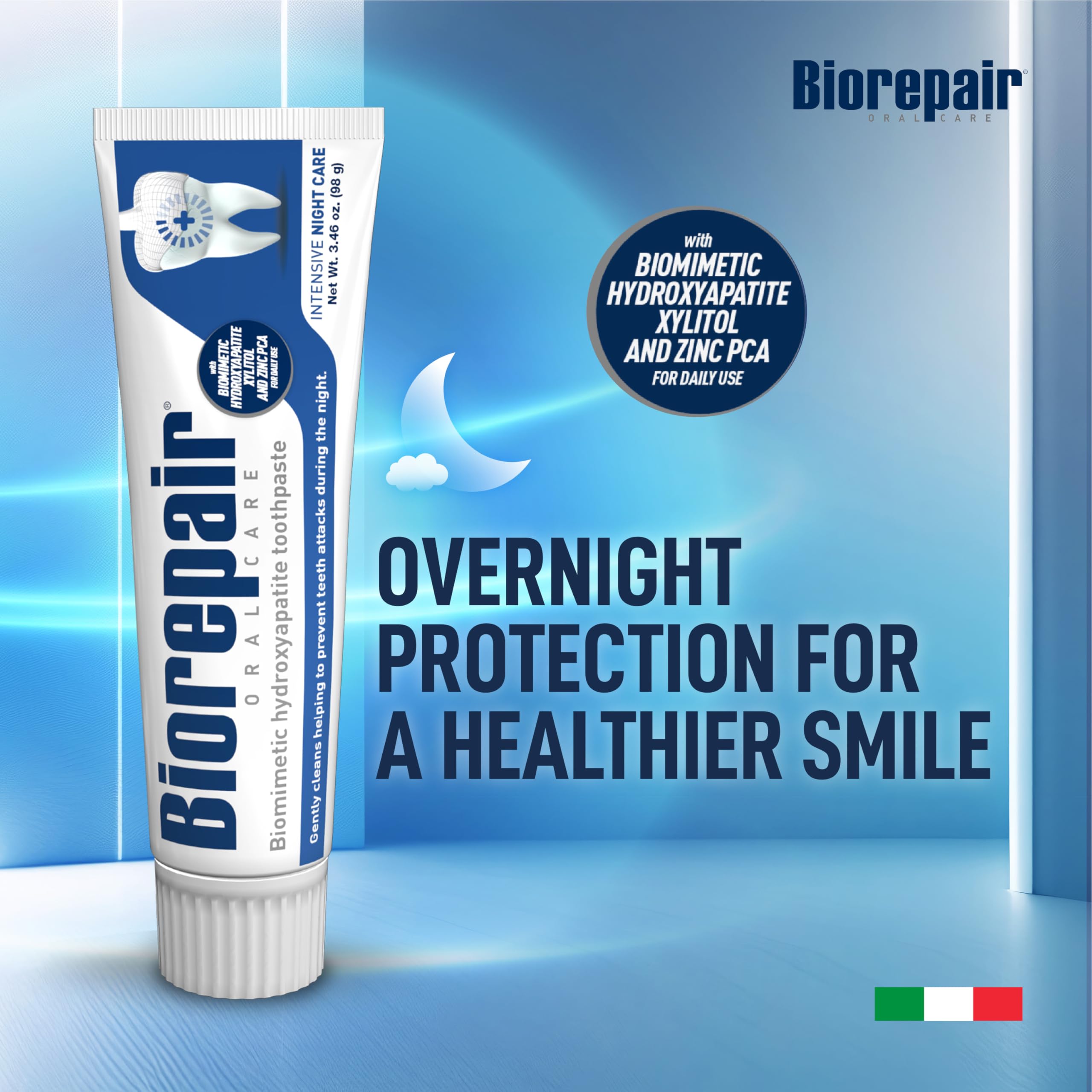 Biorepair dentifrice nocturne, texture crème prête à l’utilisation pour un nettoyage doux