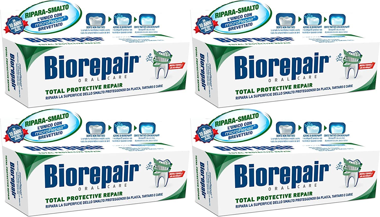 Tube Biorepair montrant le dentifrice réparateur d’émail, pour une protection quotidienne.
