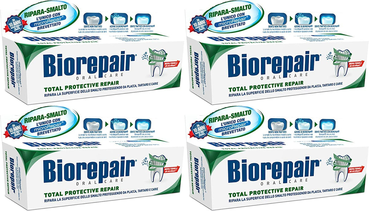 Tube Biorepair montrant le dentifrice réparateur d’émail, pour une protection quotidienne.