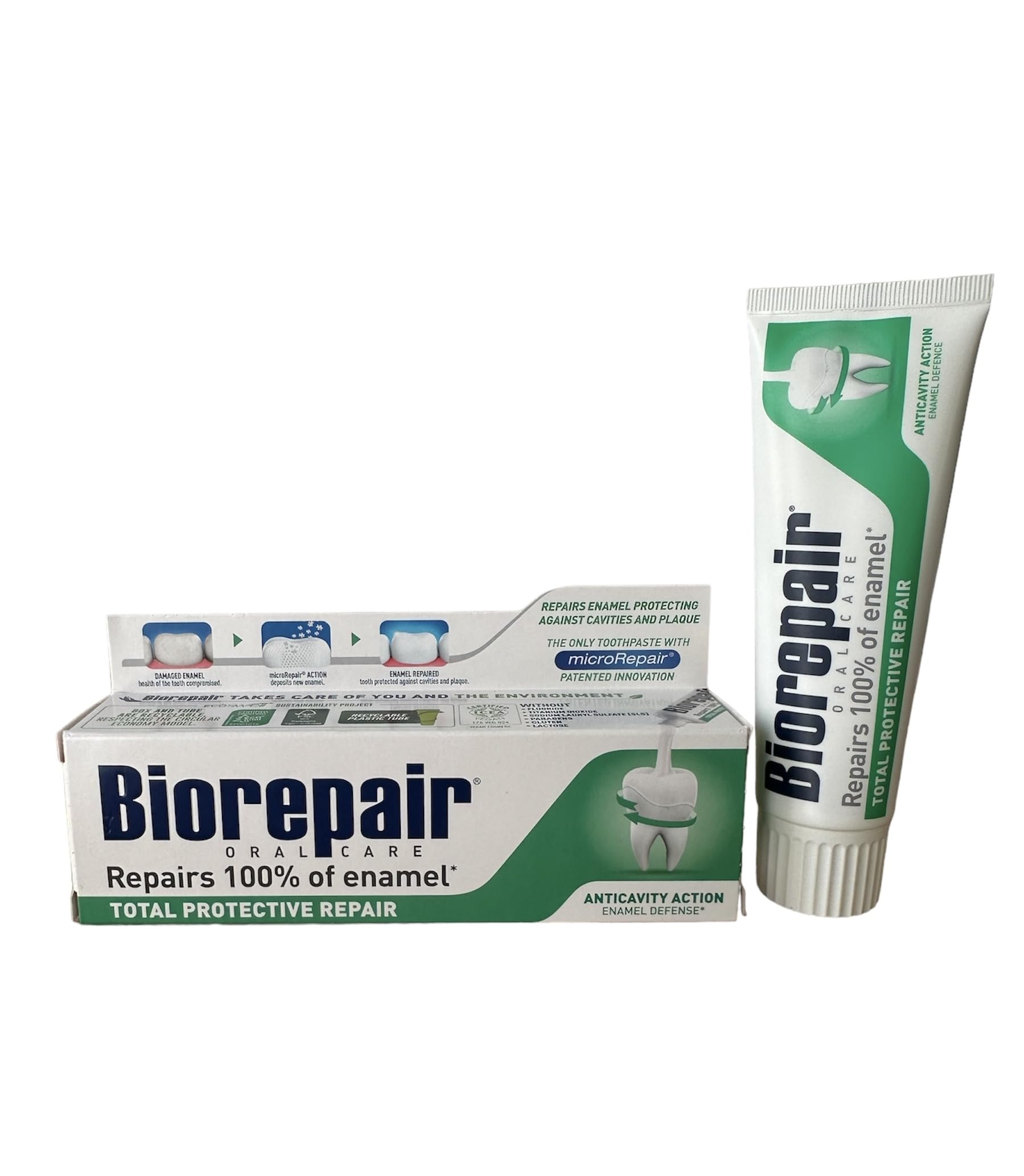 Biorepair dentifrice réparation protectrice totale 75 ml, sans fluor.