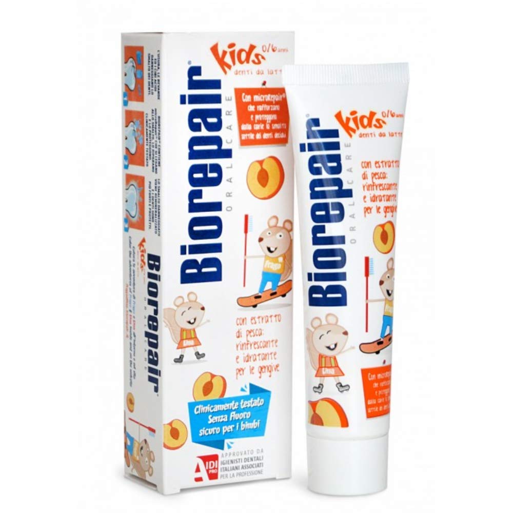 Biorepair Kids emballage dentifrice pêche sans fluor