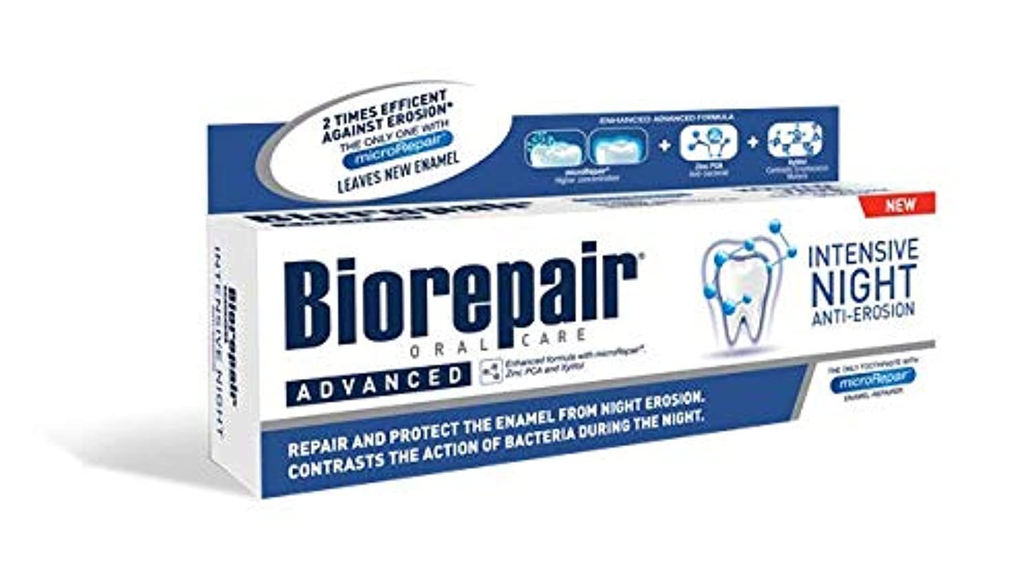 Biorepair : emballage italien clair, prêt pour votre routine nocturne d hygiène.