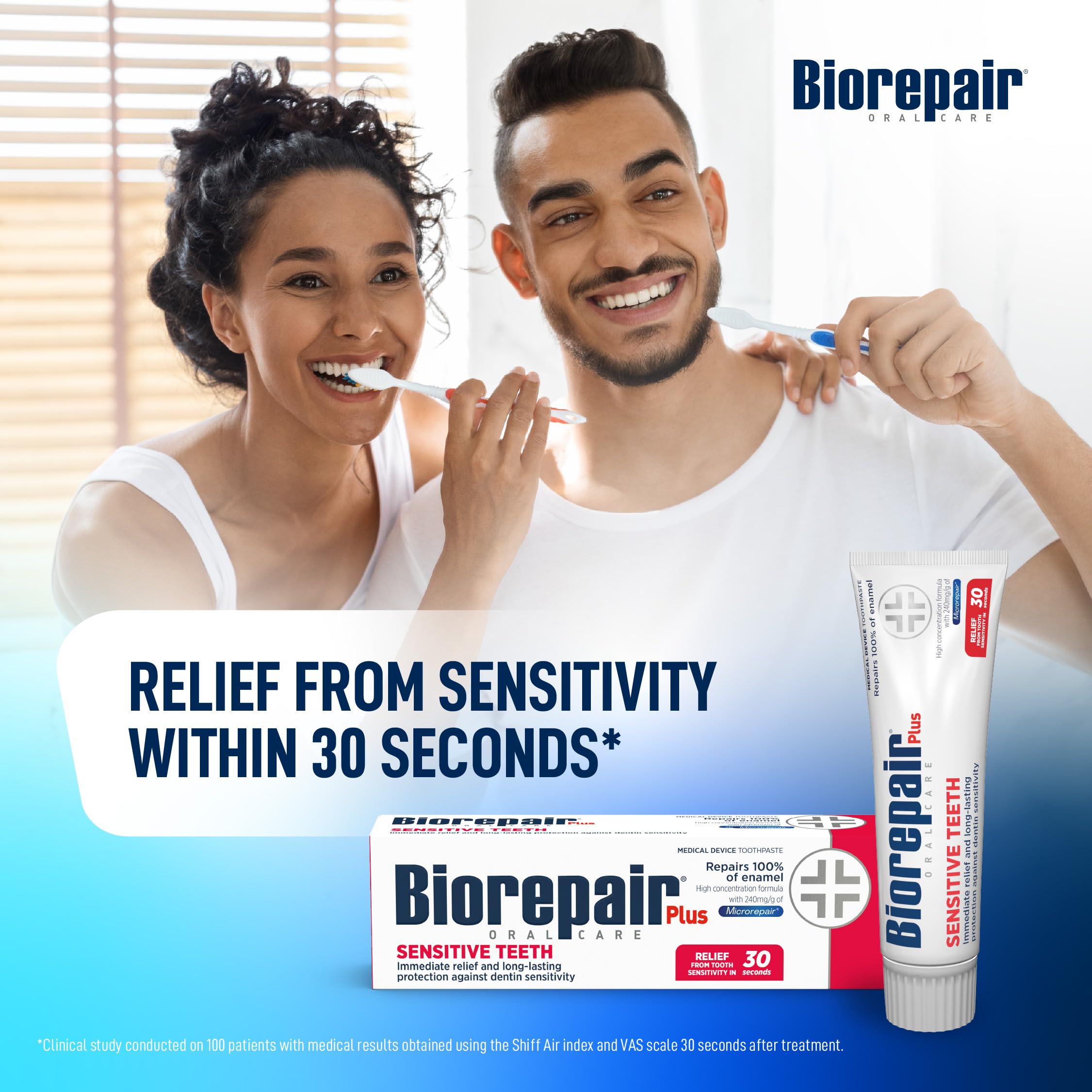 Biorepair Plus Sensitive microrepair hydroxyapatite: répare microfissures et protège l'émail.