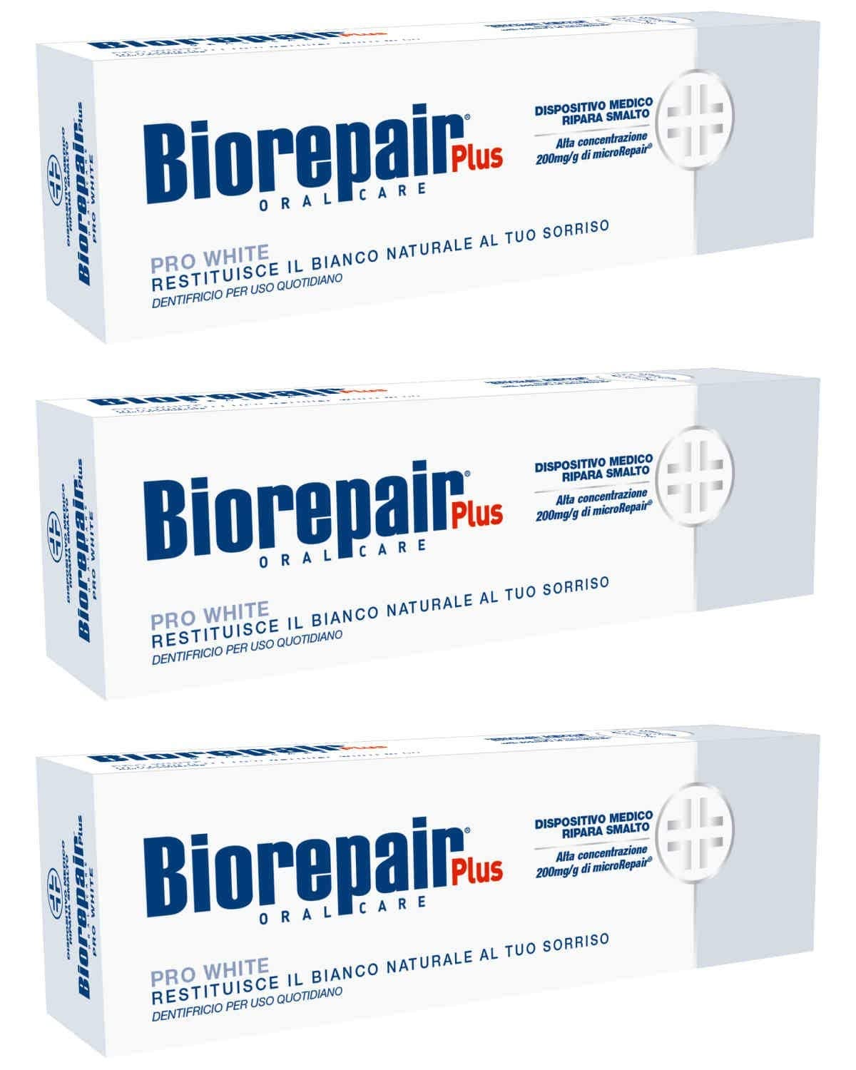 Biorepair Pro White – emballage triple, usage quotidien doux et sans fluorure.