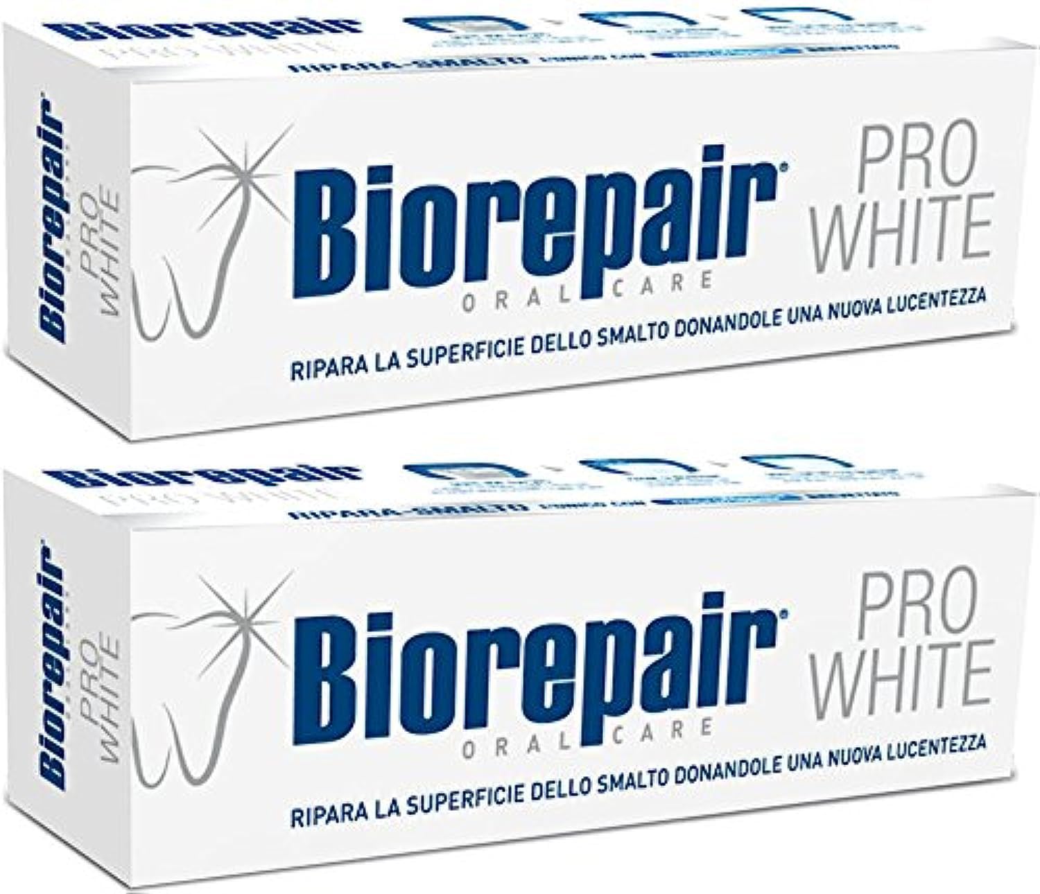 Tube Biorepair Pro White de 75 ml, pack de 2, prêt pour la routine quotidienne.