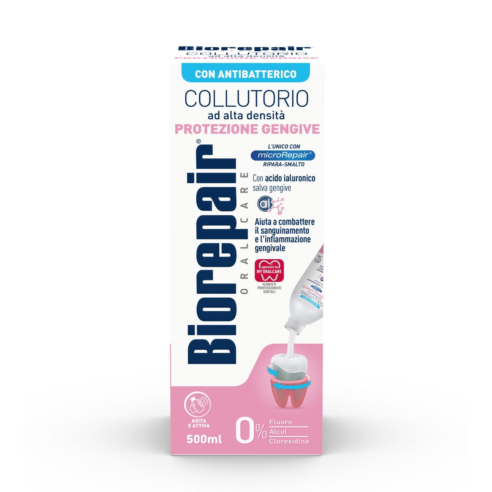 Biorepair Rinçage buccal Gum Protection, bouteille 500 ml, soulagement des gencives.