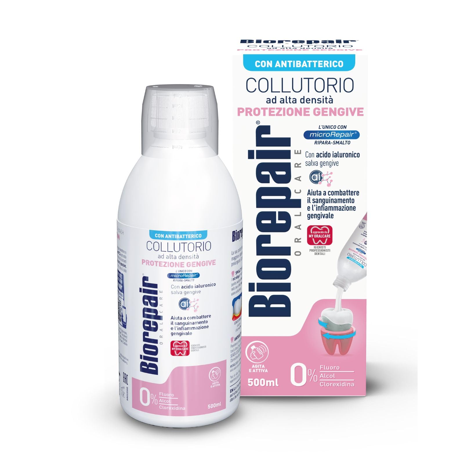 Biorepair Rinçage buccal Gum Protection, etiquette italienne, packaging élégant.